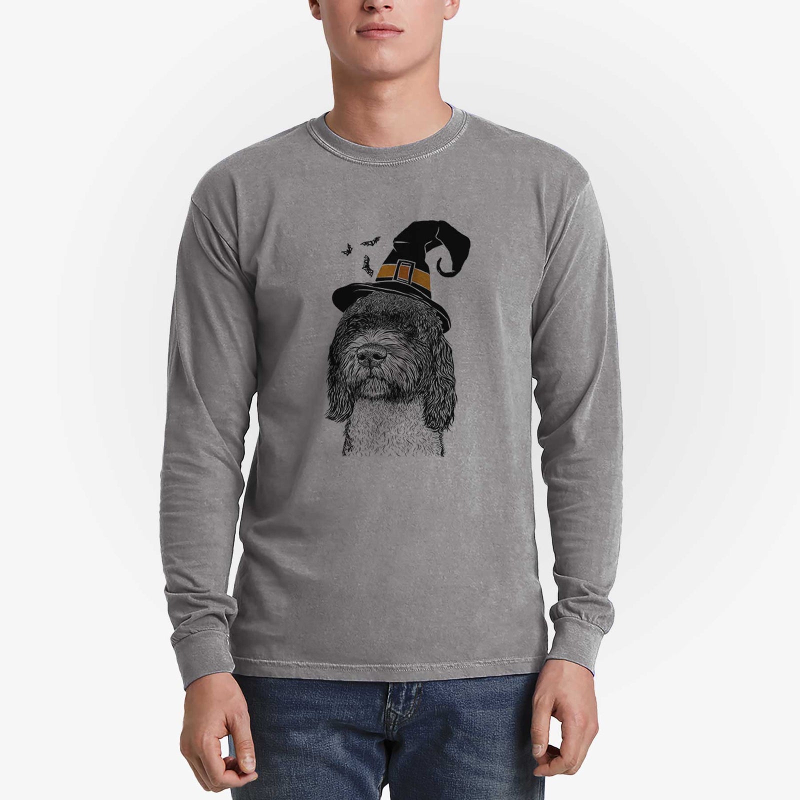 Witch Chris the Portuguese Water Dog - Men's Heavyweight 100% Cotton Long Sleeve