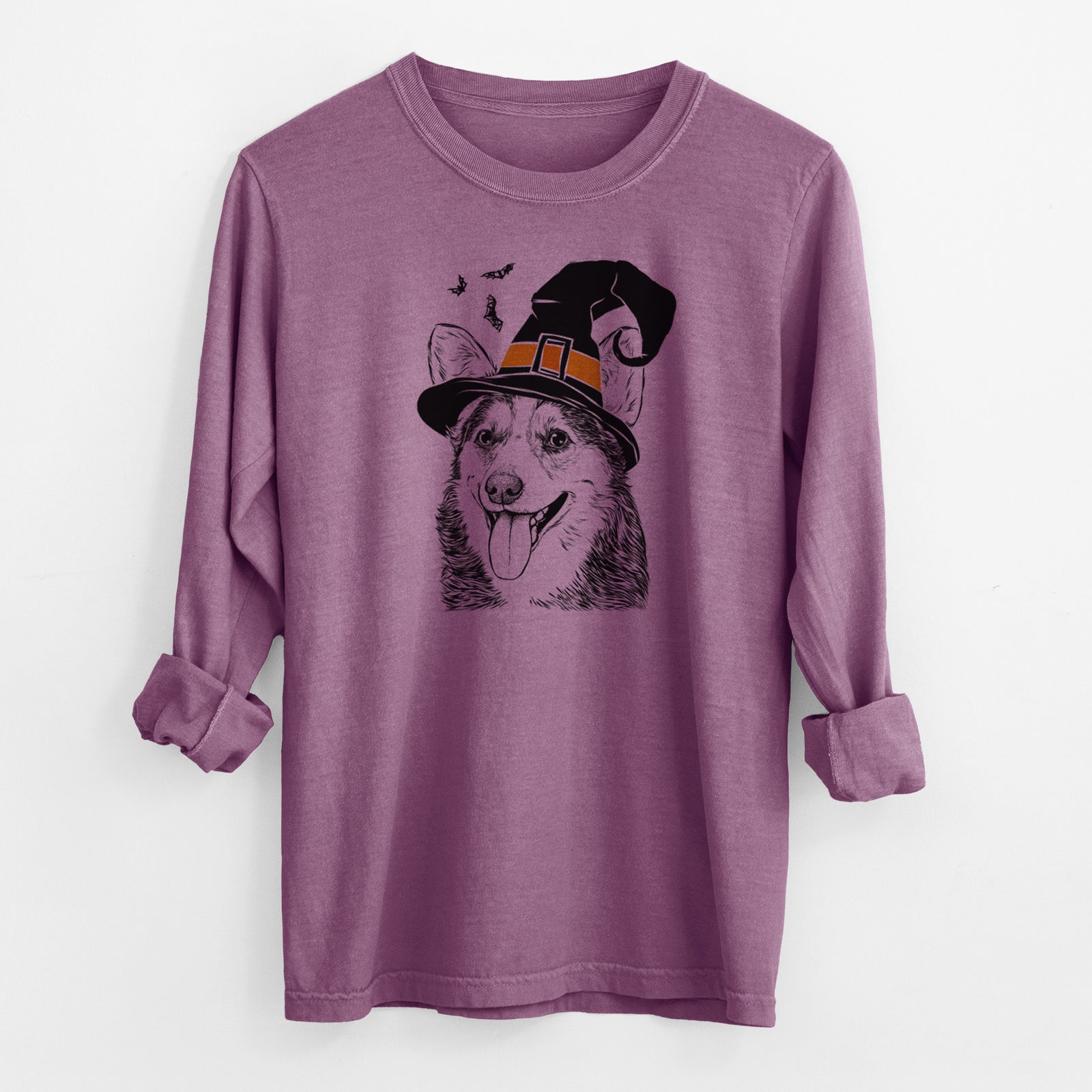 Witch Darma the Corgi - Men's Heavyweight 100% Cotton Long Sleeve
