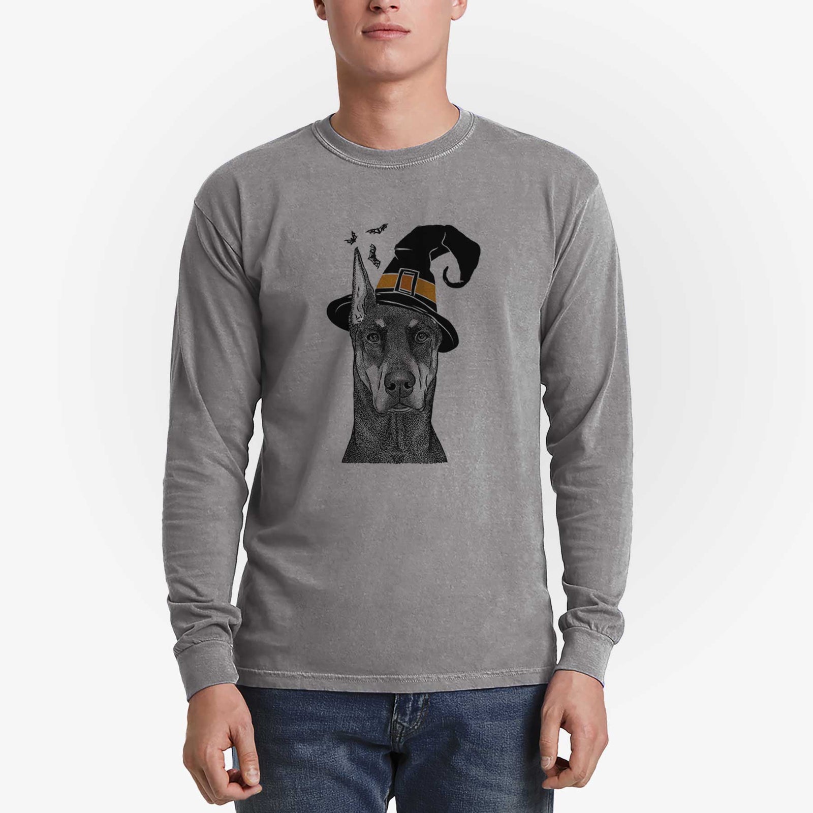 Witch Drake the Doberman Pinscher - Men's Heavyweight 100% Cotton Long Sleeve