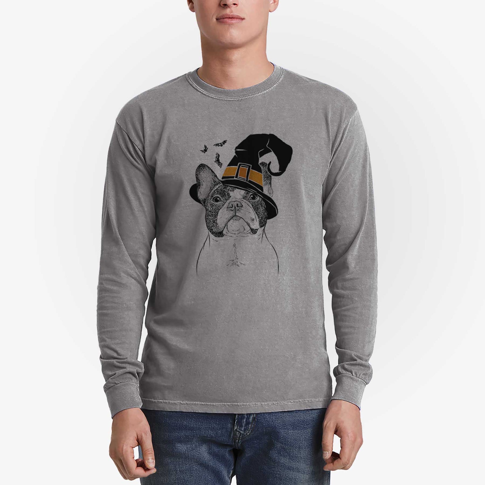 Witch Ella the French Bulldog - Men's Heavyweight 100% Cotton Long Sleeve