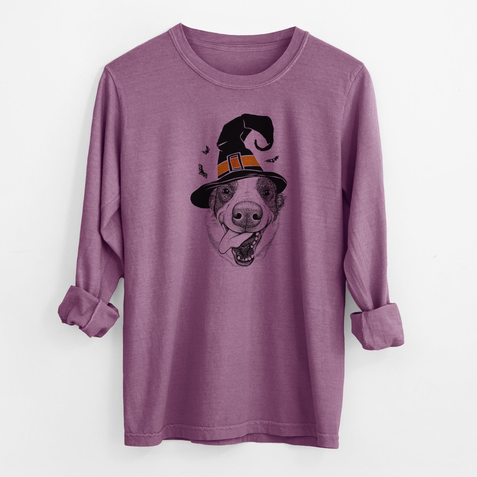 Witch Elwood the Border Collie - Men's Heavyweight 100% Cotton Long Sleeve
