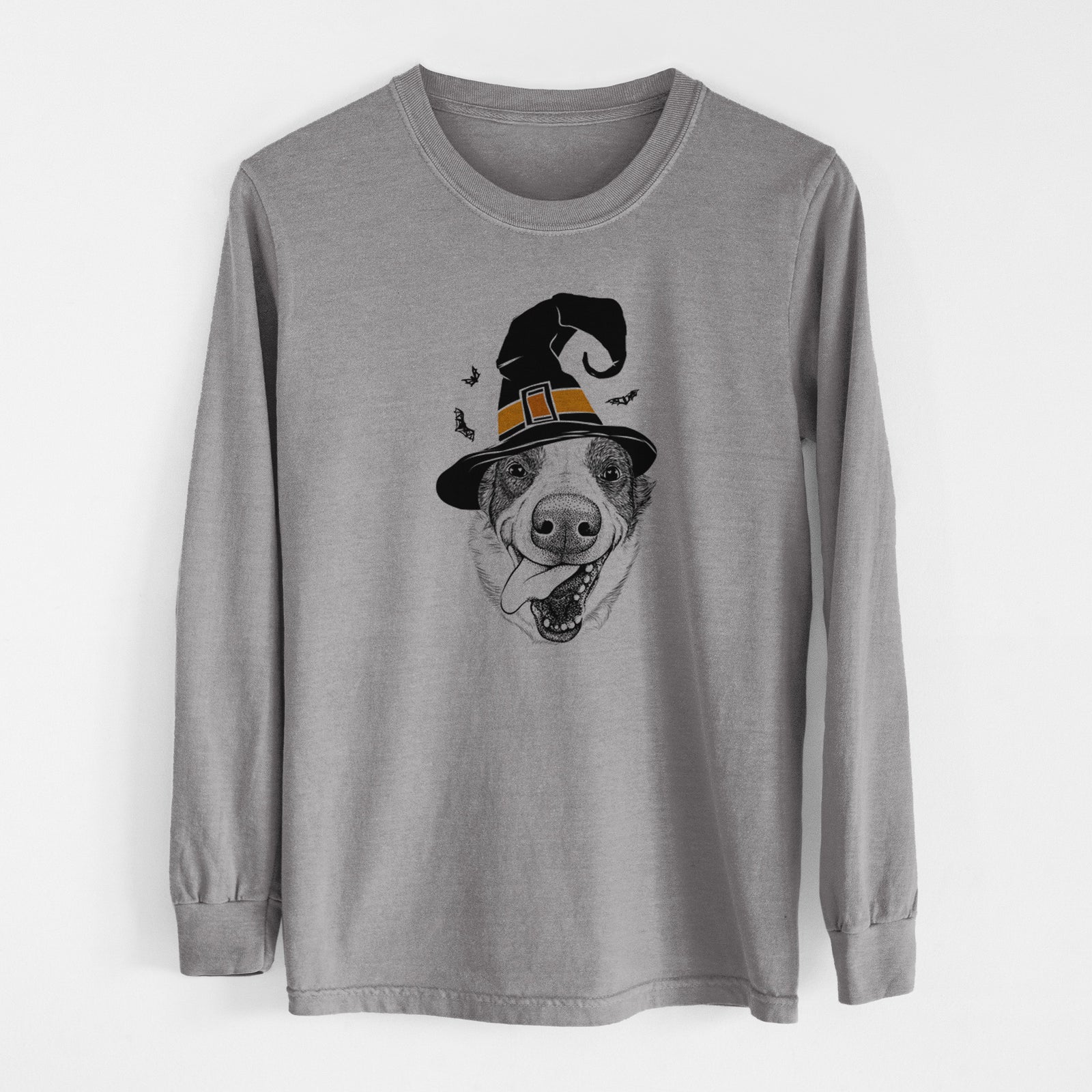 Witch Elwood the Border Collie - Men's Heavyweight 100% Cotton Long Sleeve