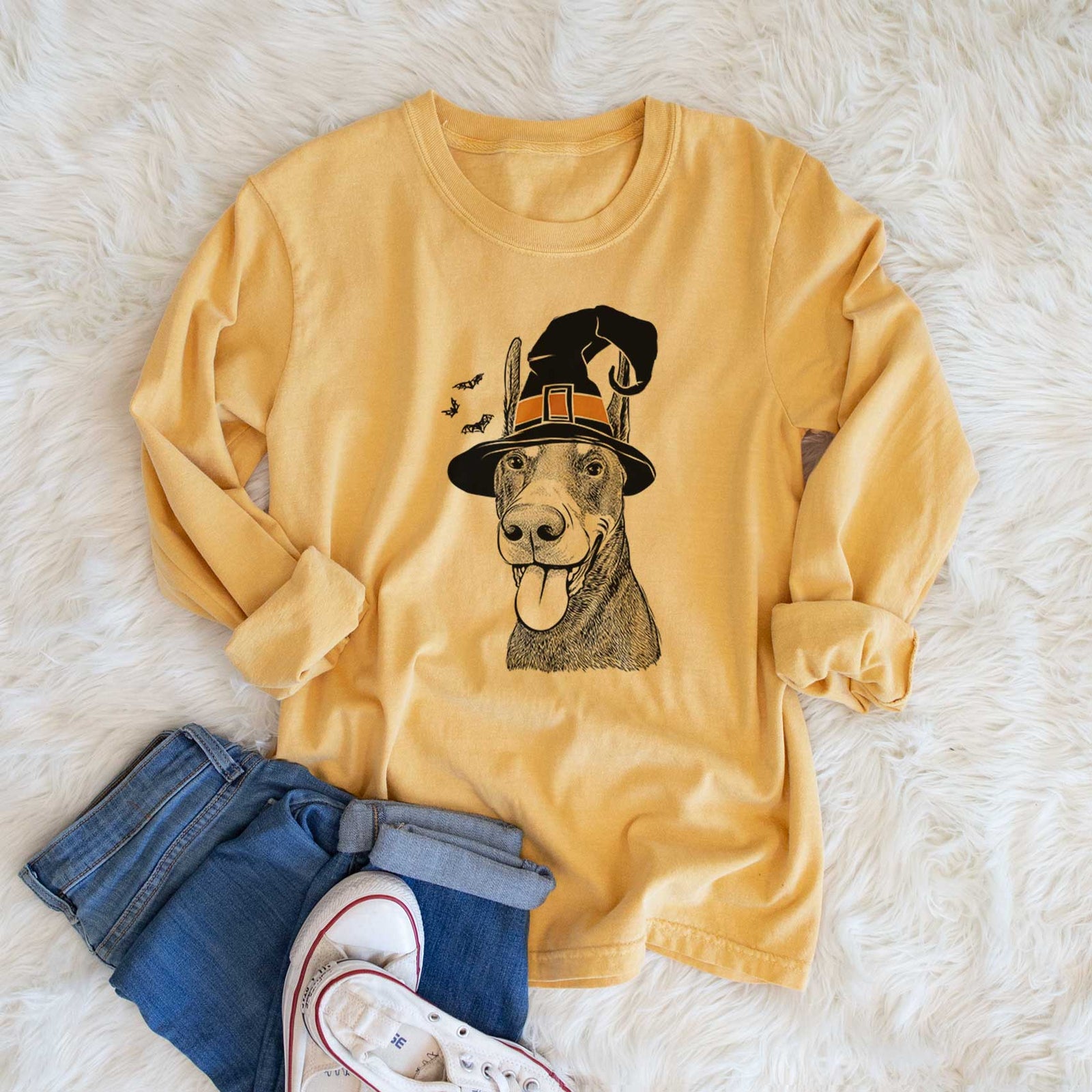 Witch Happy Sunny the Doberman Pinscher - Men's Heavyweight 100% Cotton Long Sleeve