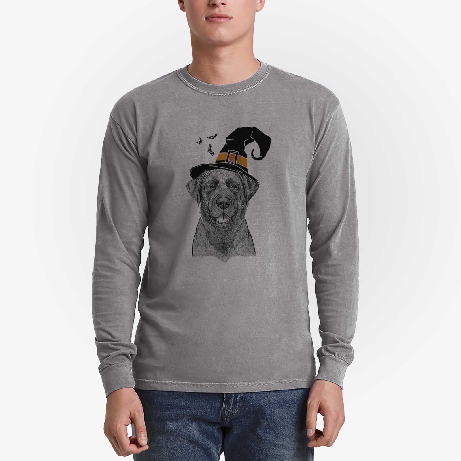Witch Heath the Black Lab - Men's Heavyweight 100% Cotton Long Sleeve