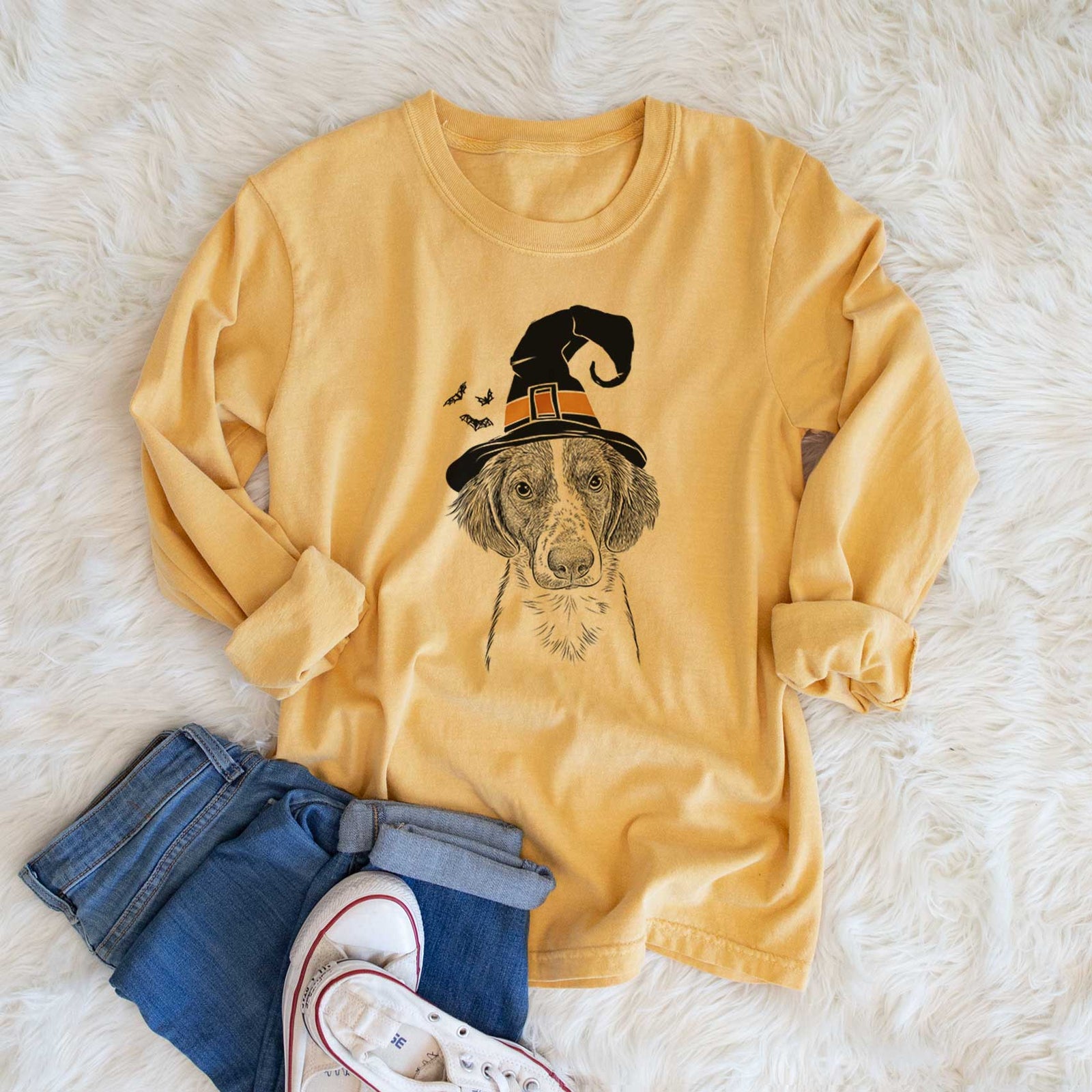 Witch Holly the Brittany Spaniel - Men's Heavyweight 100% Cotton Long Sleeve