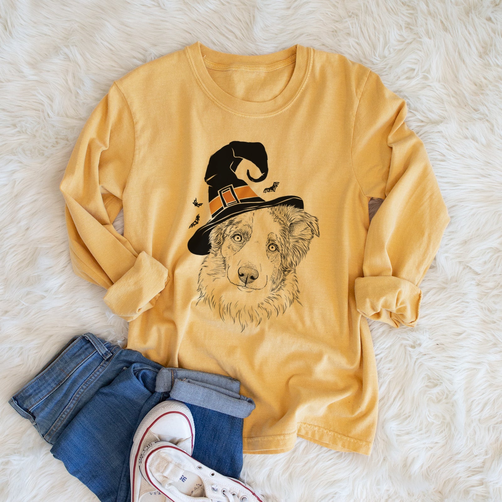 Witch HoneyBee the Miniature Australian Shepherd - Men's Heavyweight 100% Cotton Long Sleeve