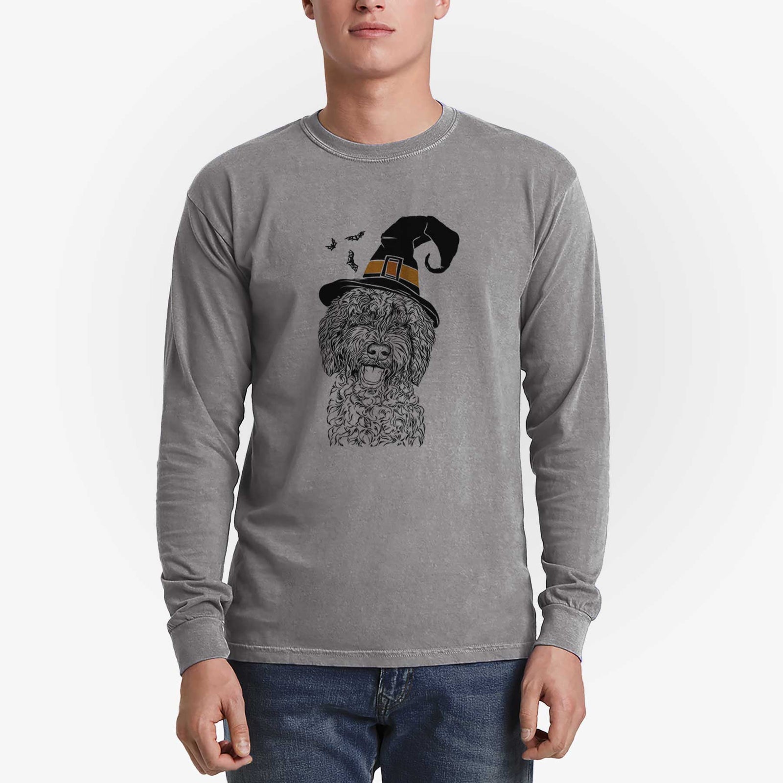 Witch Jack the Chocolate Labradoodle - Men's Heavyweight 100% Cotton Long Sleeve