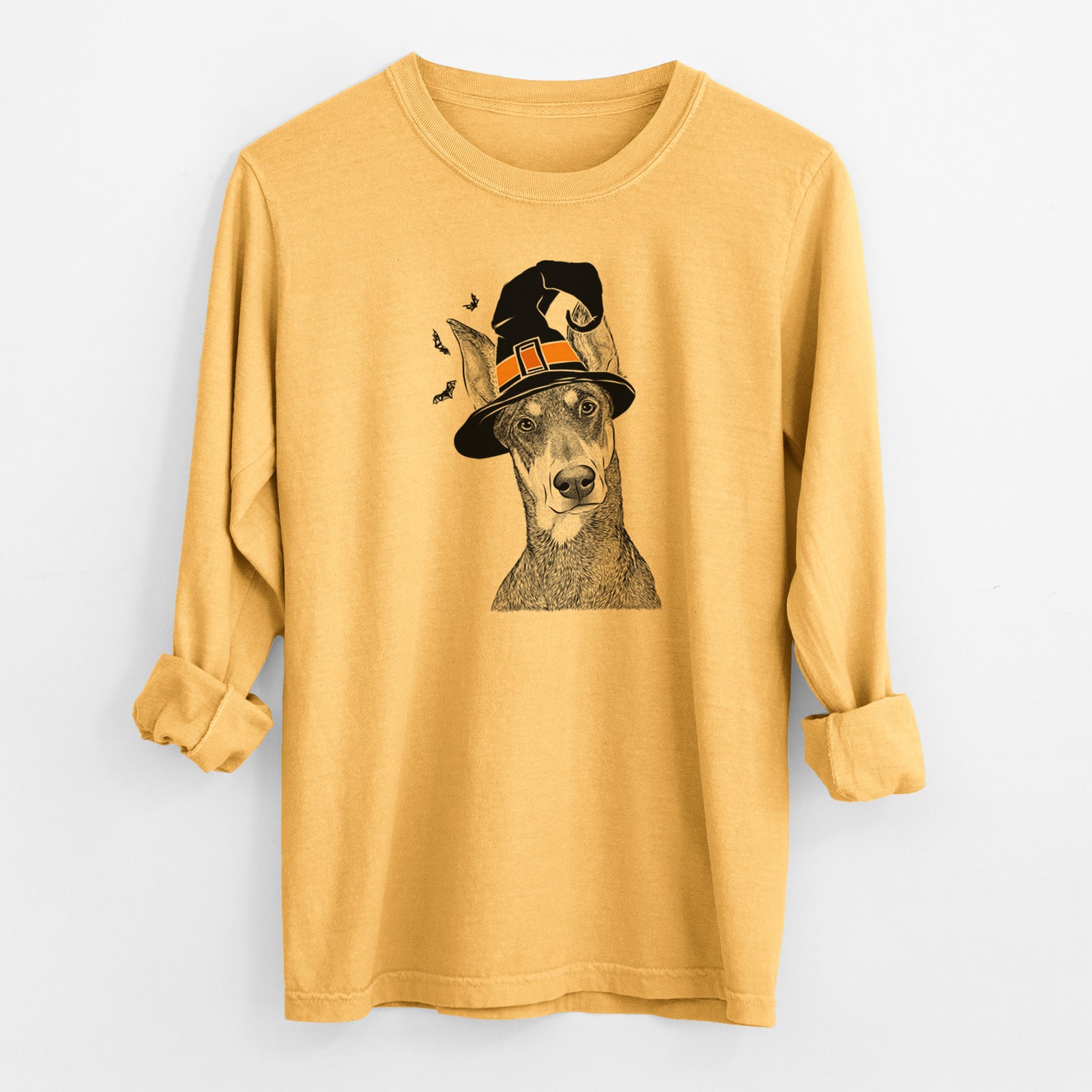 Witch Jenna the Doberman Pinscher - Men's Heavyweight 100% Cotton Long Sleeve