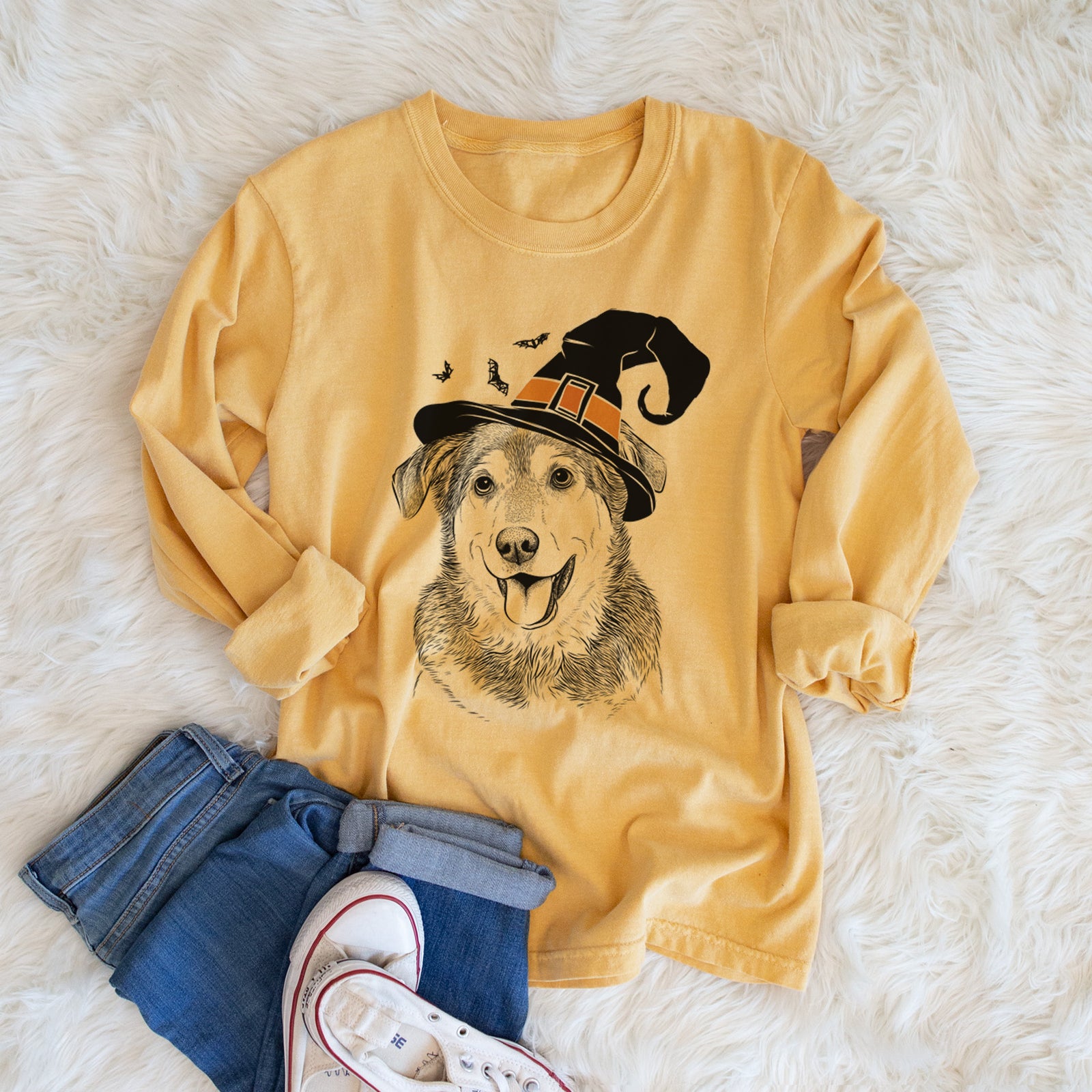 Witch Lance the Lab/Shepherd Mix - Men's Heavyweight 100% Cotton Long Sleeve