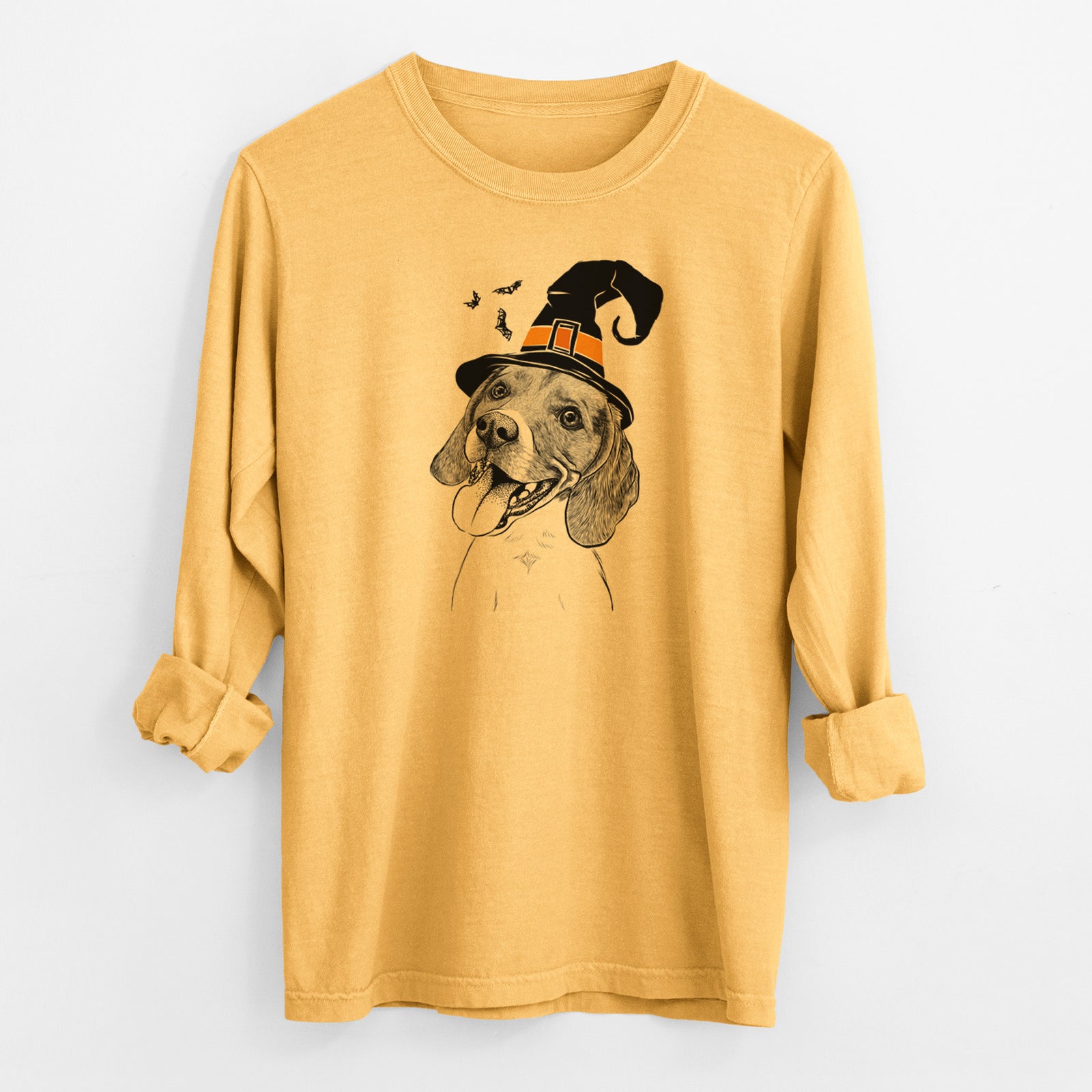Witch Little Bandit the Beagle - Men's Heavyweight 100% Cotton Long Sleeve