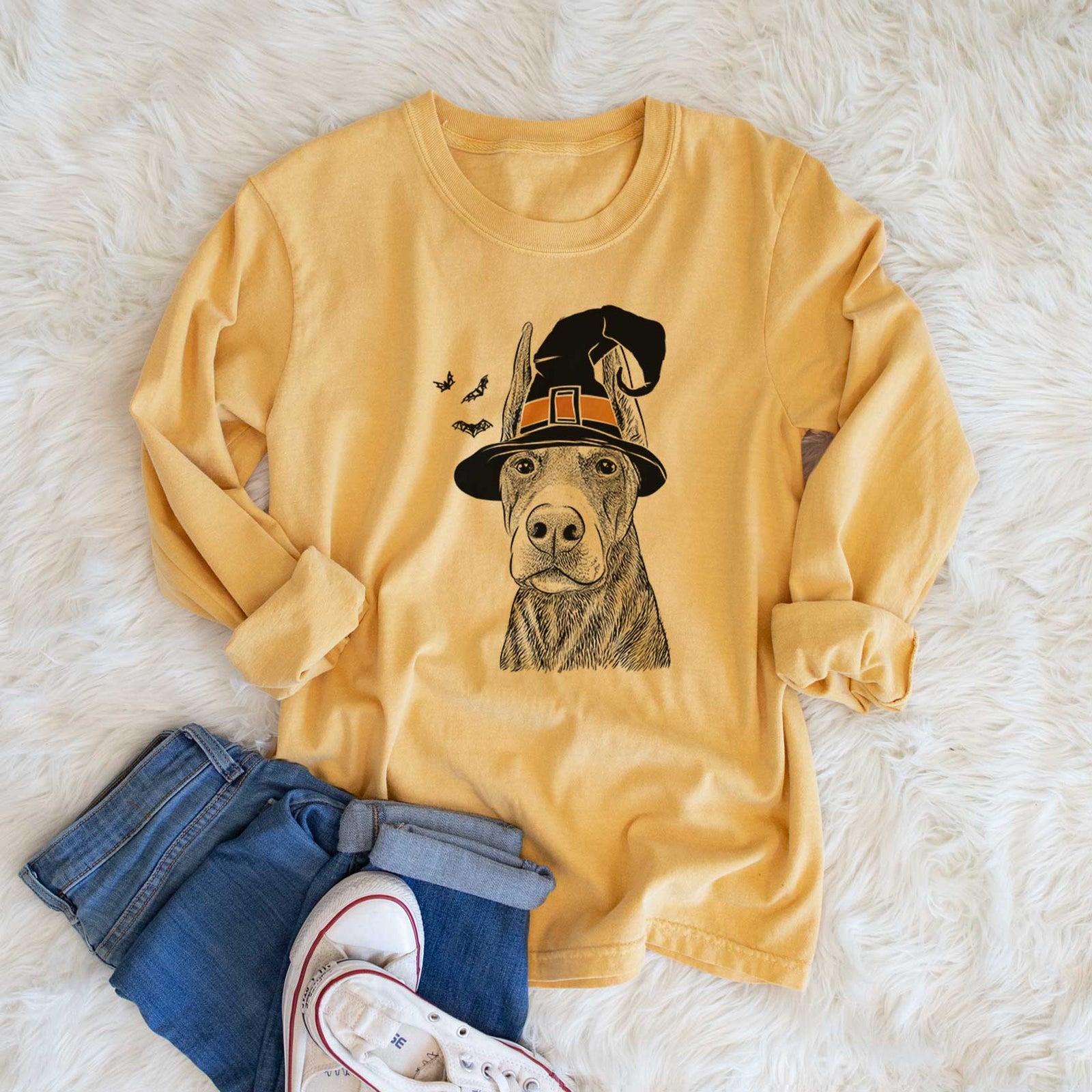 Witch Luna the Doberman Pinscher - Men's Heavyweight 100% Cotton Long Sleeve