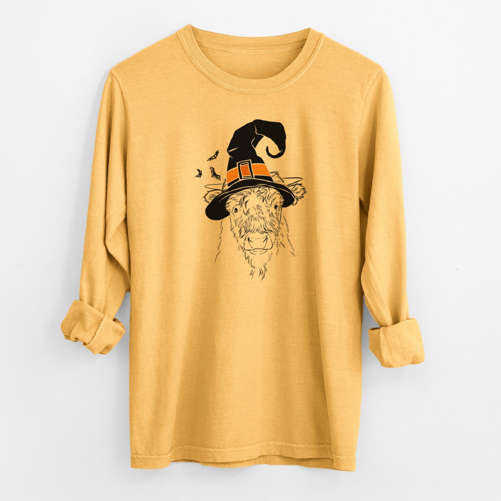 Witch Mack the Scottish Highland Cow - Men's Heavyweight 100% Cotton Long Sleeve
