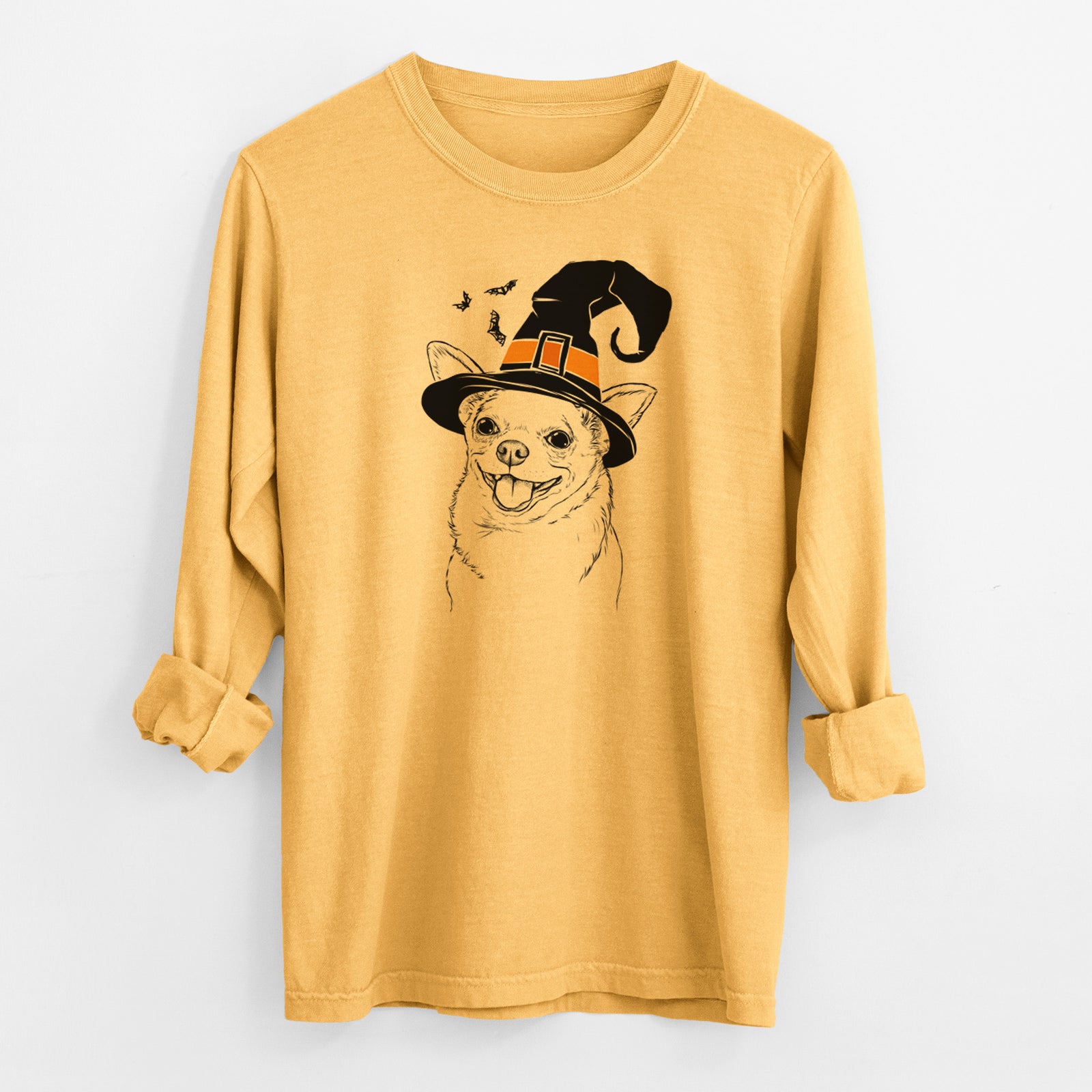 Witch Maddison Pearl the Chihuahua - Men's Heavyweight 100% Cotton Long Sleeve
