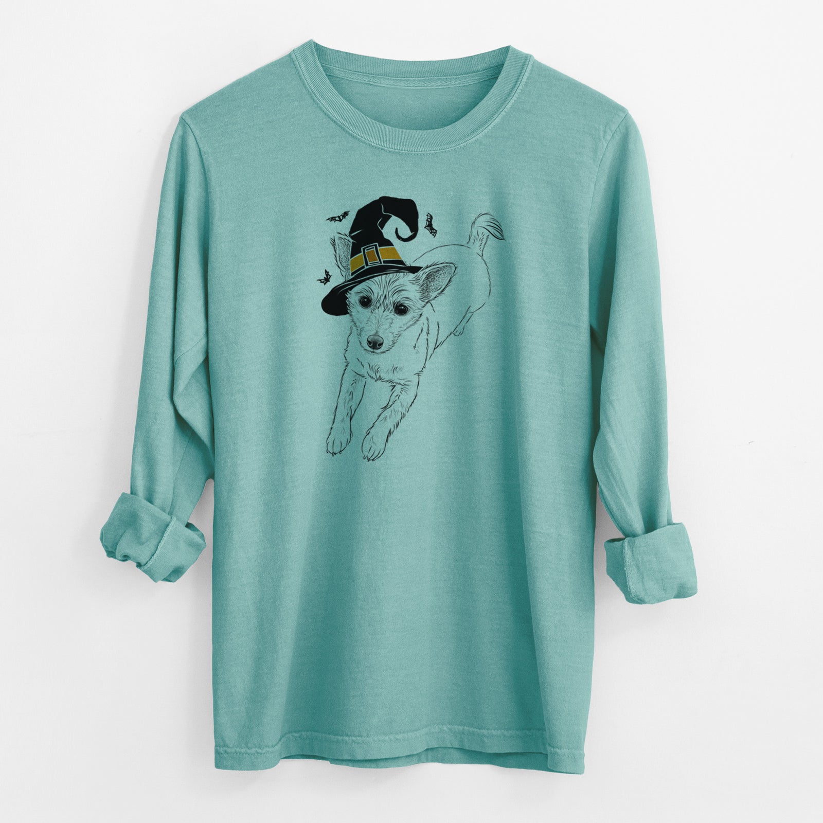 Witch Maisie the Terrier Mix - Men's Heavyweight 100% Cotton Long Sleeve