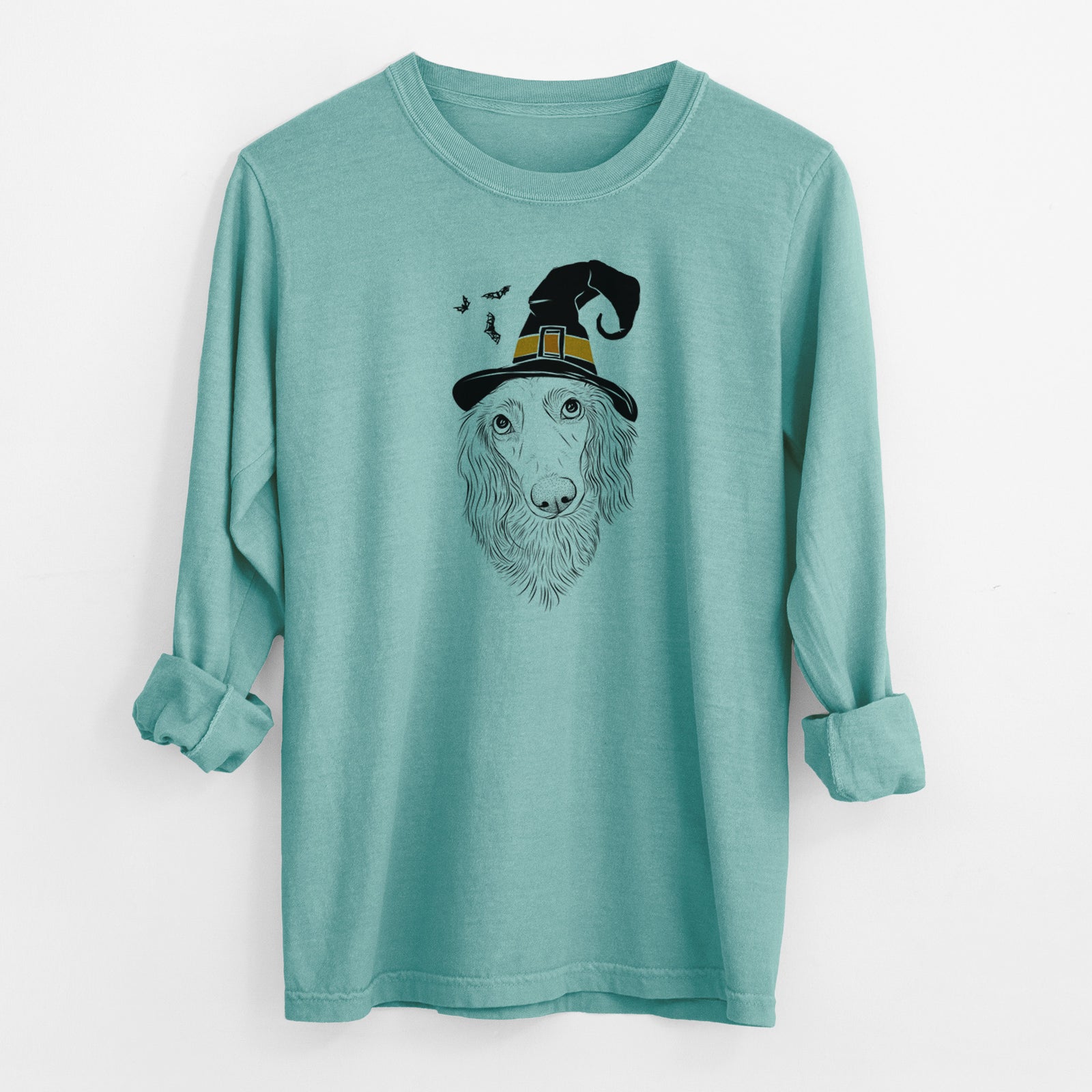 Witch Mr. Rusty the Long Haired Dachshund - Men's Heavyweight 100% Cotton Long Sleeve