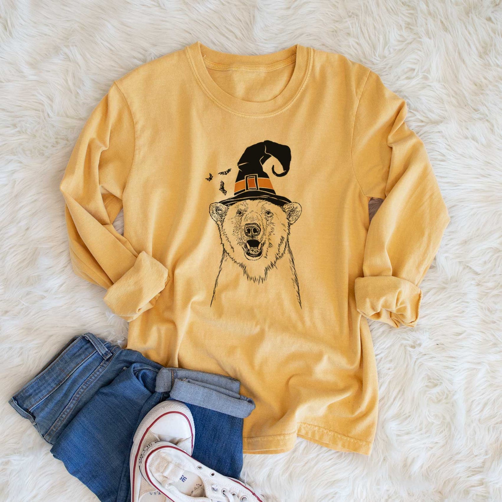 Witch Oslo the Polar Bear - Men's Heavyweight 100% Cotton Long Sleeve