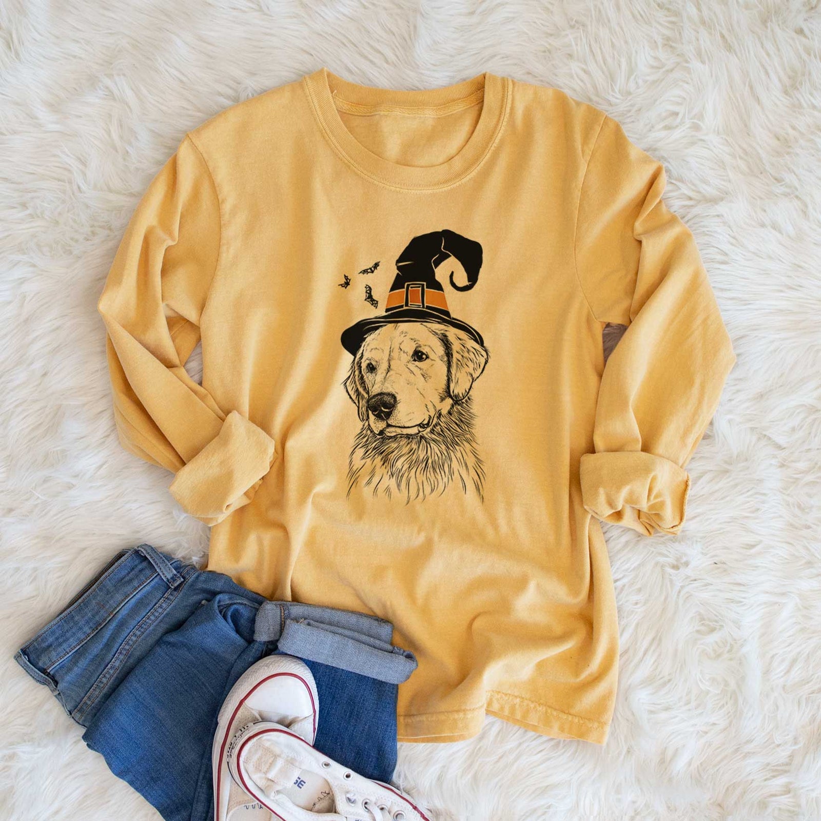Witch Quinn the Golden Retriever - Men's Heavyweight 100% Cotton Long Sleeve