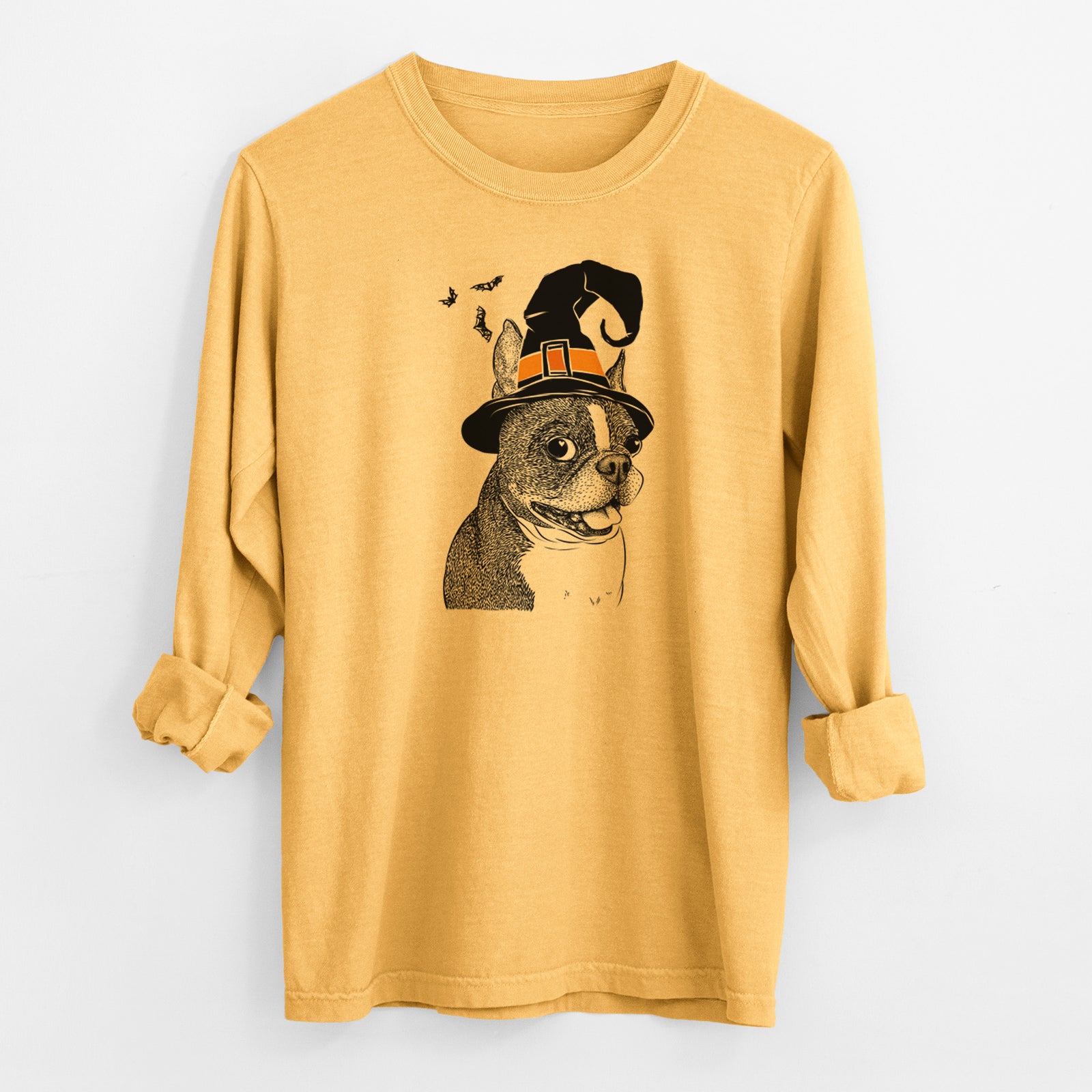 Witch Ralphie the Boston Terrier - Men's Heavyweight 100% Cotton Long Sleeve