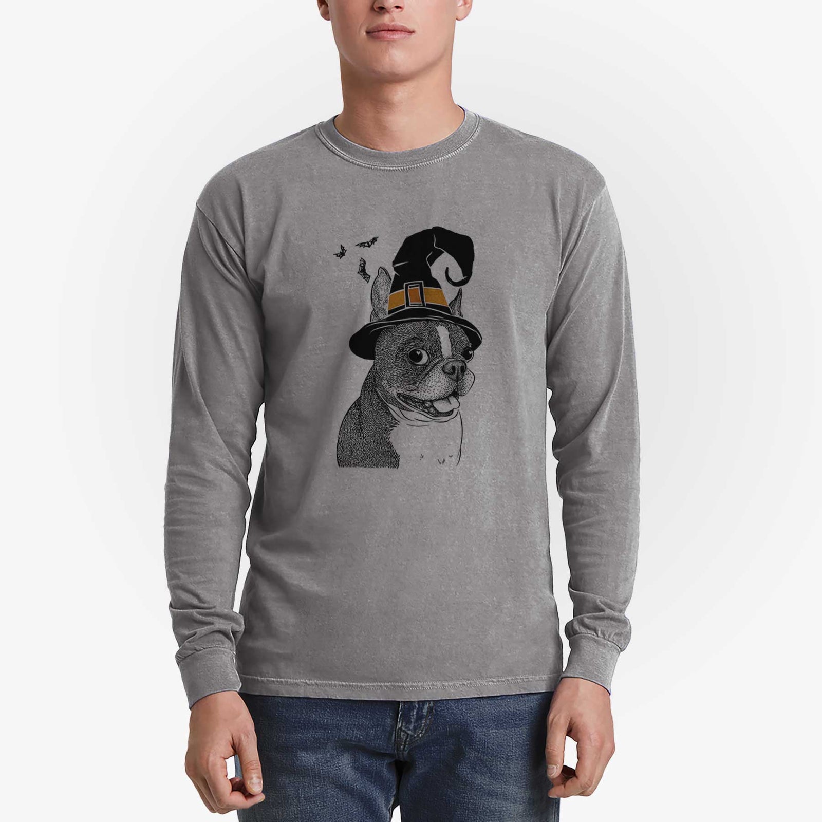 Witch Ralphie the Boston Terrier - Men's Heavyweight 100% Cotton Long Sleeve