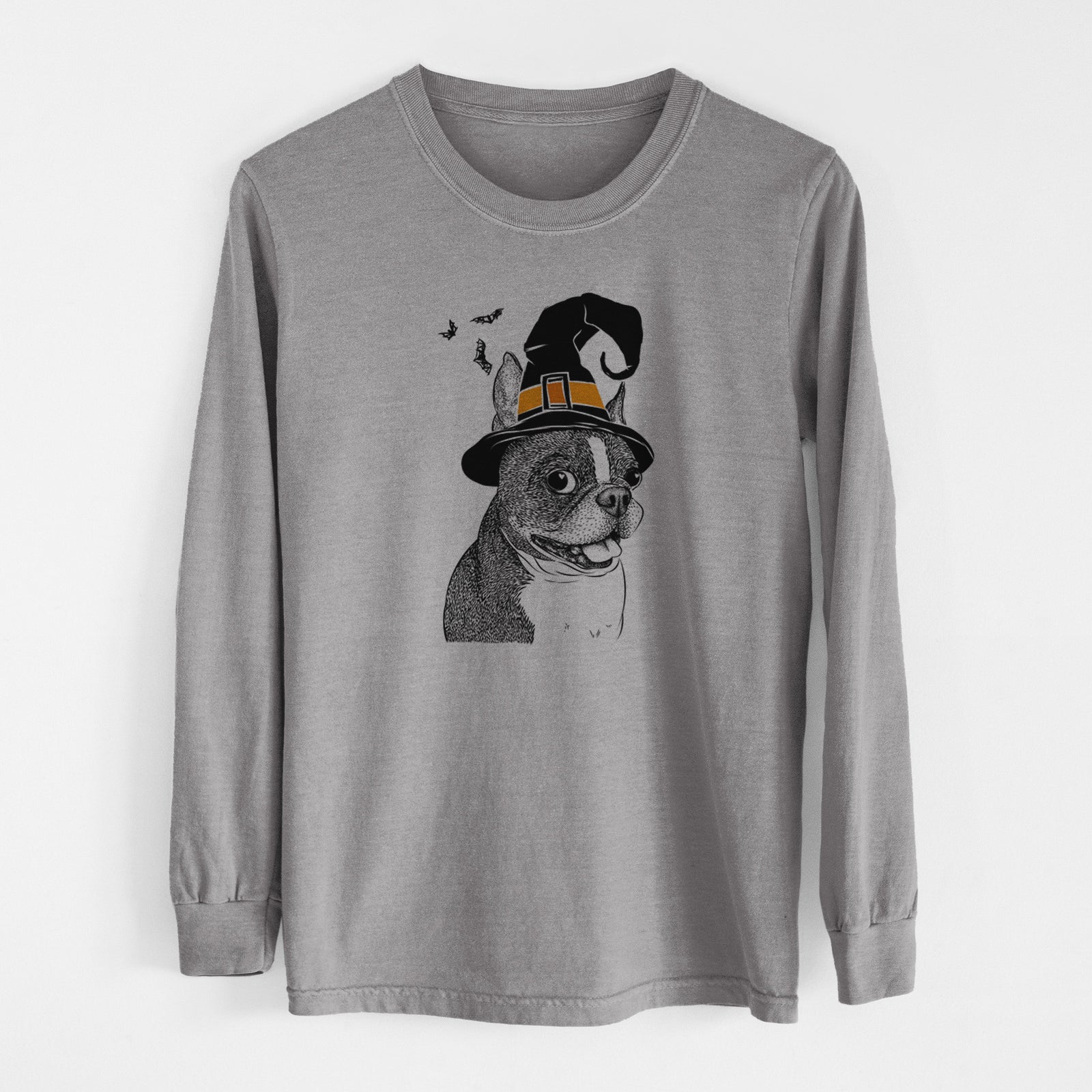 Witch Ralphie the Boston Terrier - Men's Heavyweight 100% Cotton Long Sleeve