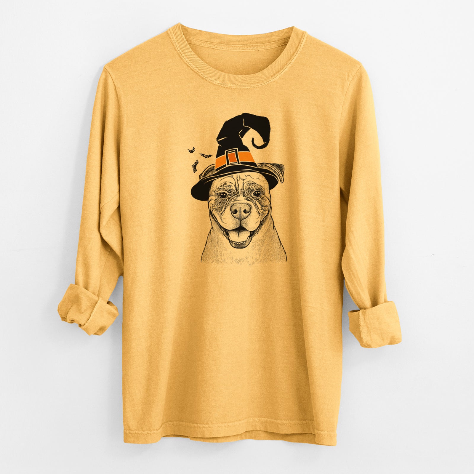 Witch Rufus the American Bulldog - Men's Heavyweight 100% Cotton Long Sleeve