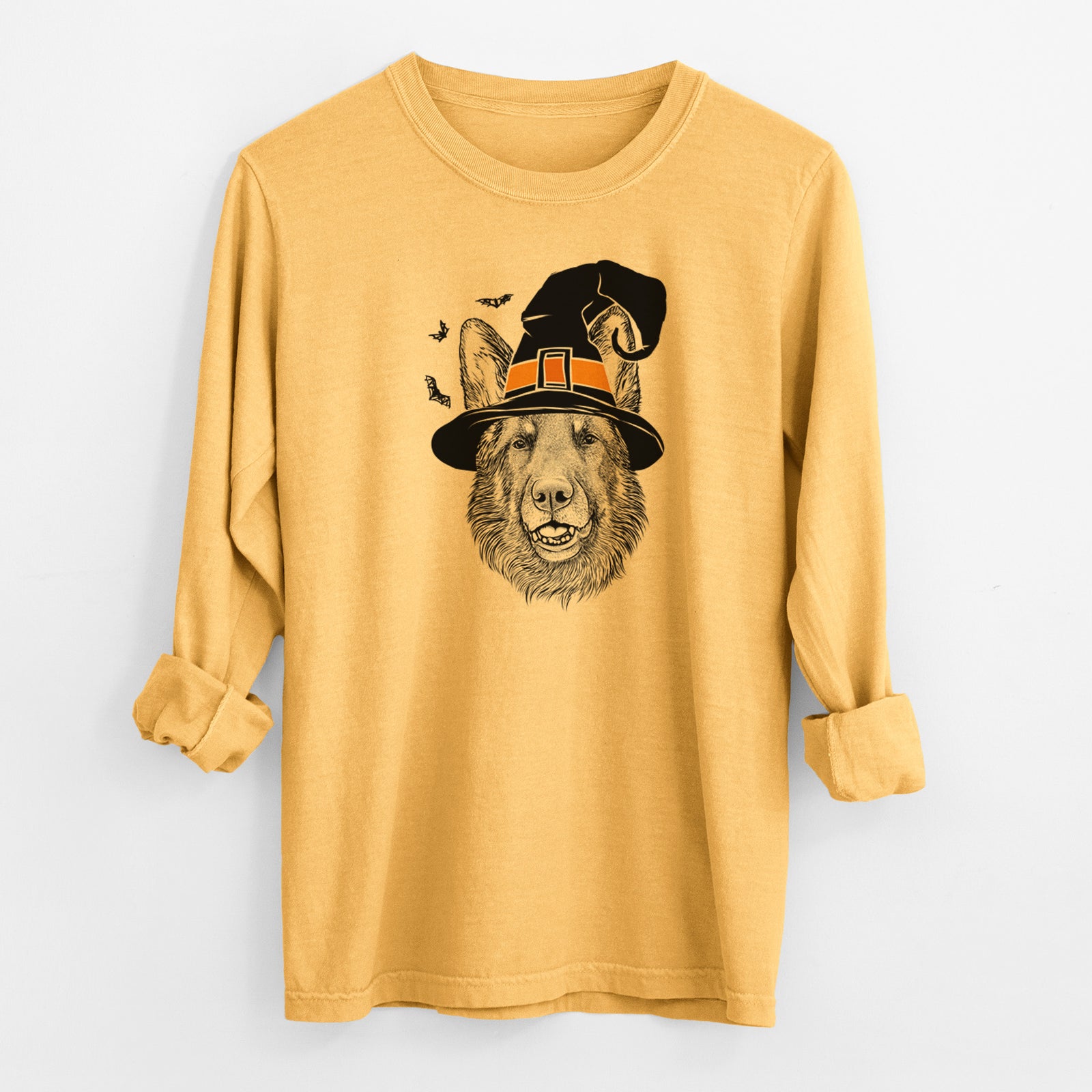 Witch Sammie the German Shepherd - Men's Heavyweight 100% Cotton Long Sleeve