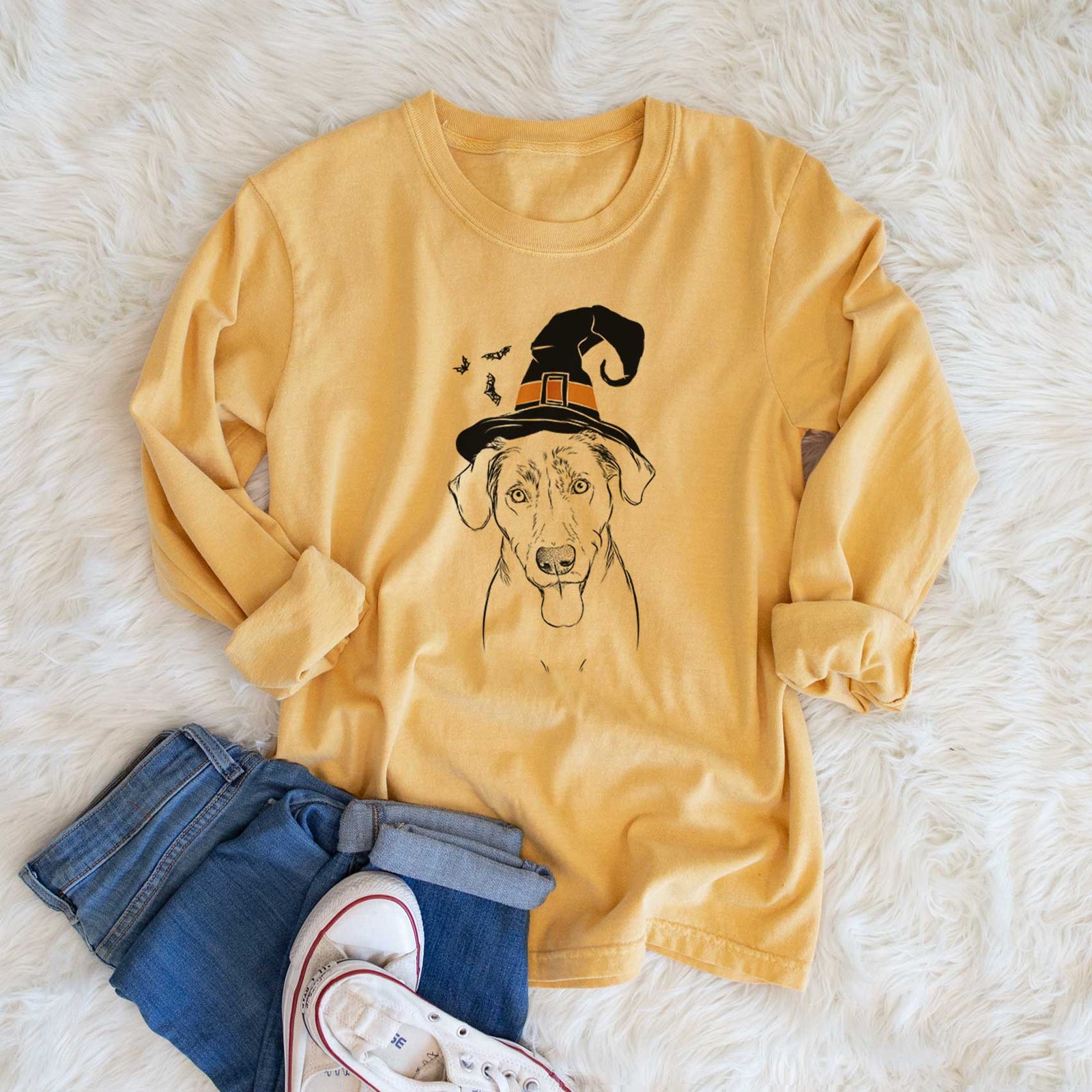 Witch Scout Marie the Chocolate Lab - Men's Heavyweight 100% Cotton Long Sleeve