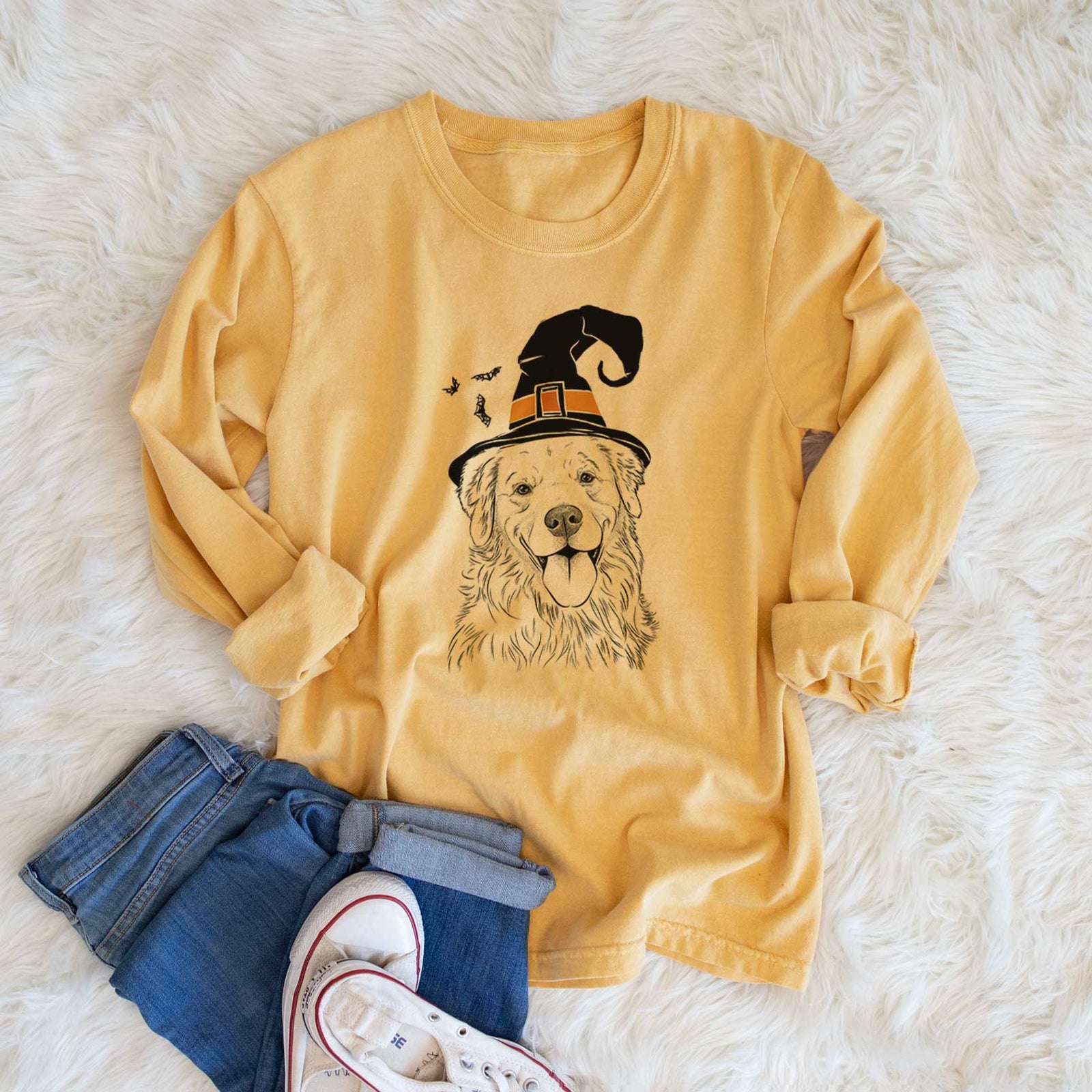 Witch Ticket the Golden Retriever - Men's Heavyweight 100% Cotton Long Sleeve