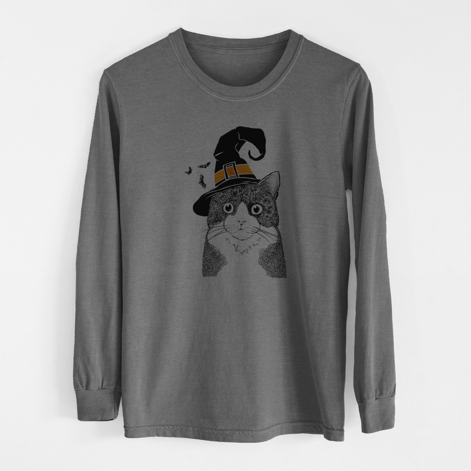 Witch Tux the Tuxedo Cat - Men's Heavyweight 100% Cotton Long Sleeve