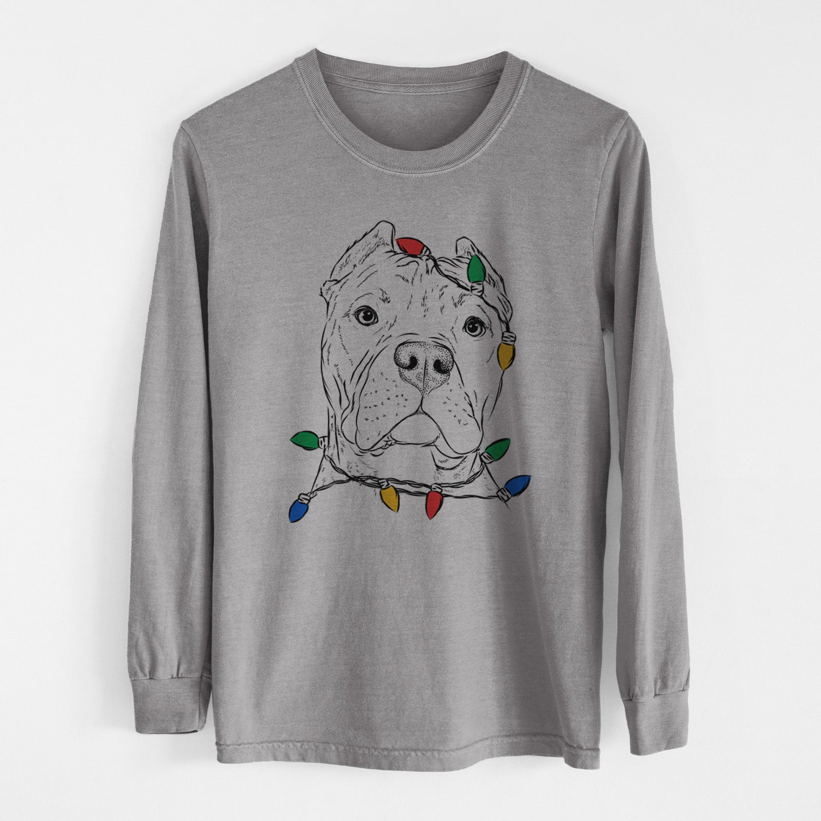 Christmas Lights Bam Bam the Pitbull - Heavyweight 100% Cotton Long Sleeve
