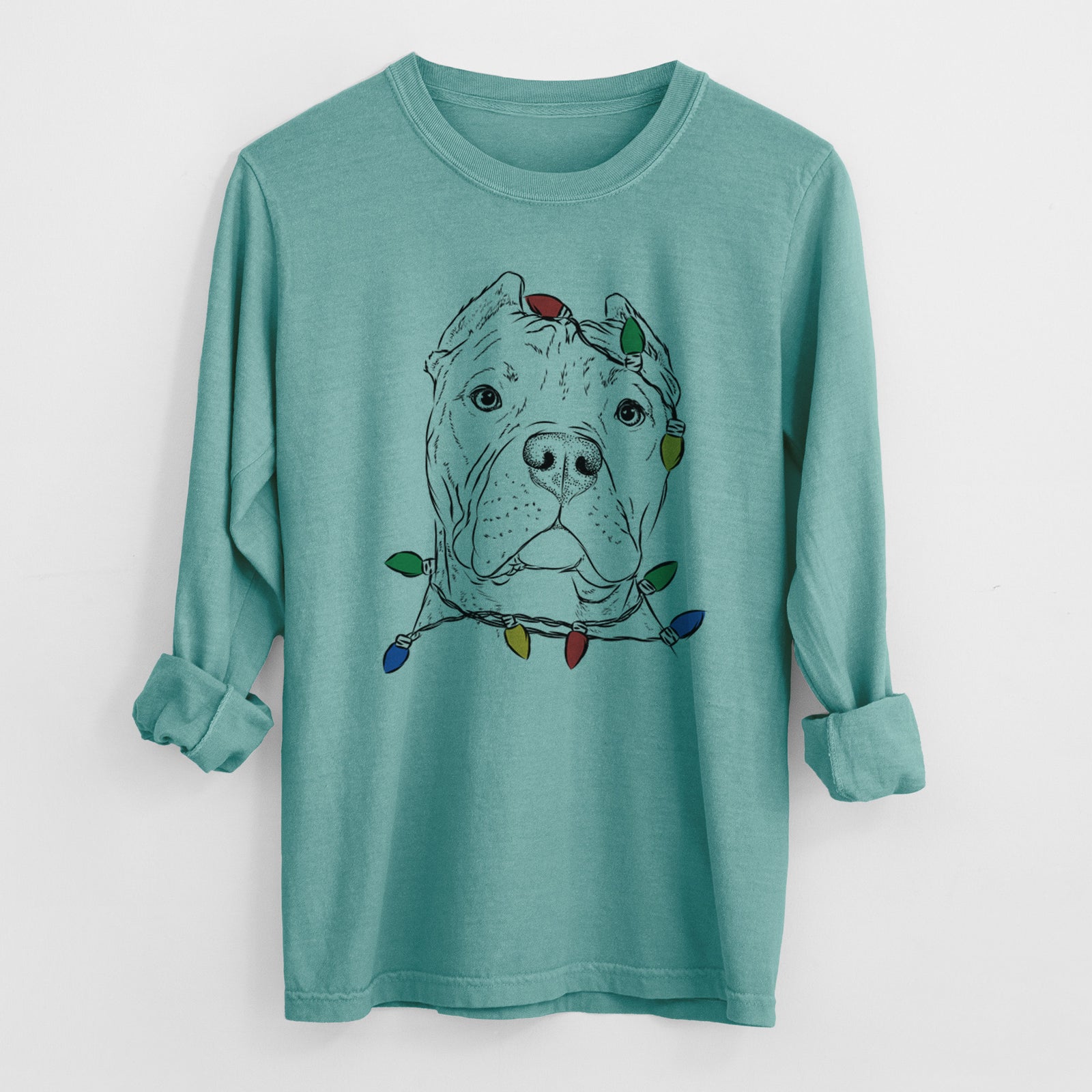 Christmas Lights Bam Bam the Pitbull - Heavyweight 100% Cotton Long Sleeve