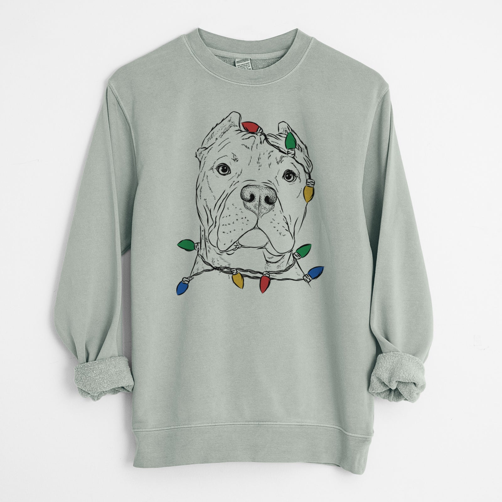 Christmas Lights Bam Bam the Pitbull - Unisex Pigment Dyed Crew Sweatshirt