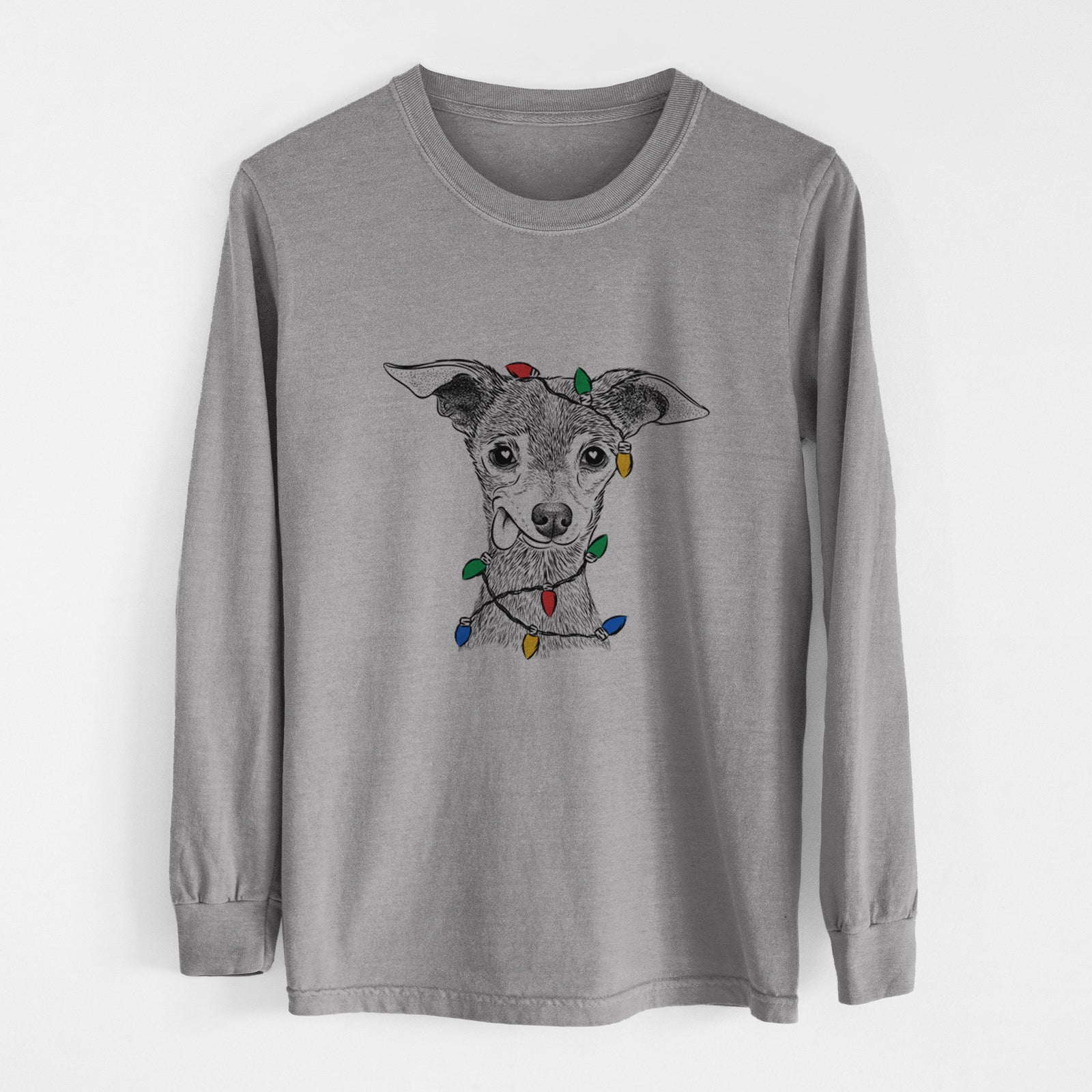 Christmas Lights Bebe the Chihuahua - Heavyweight 100% Cotton Long Sleeve