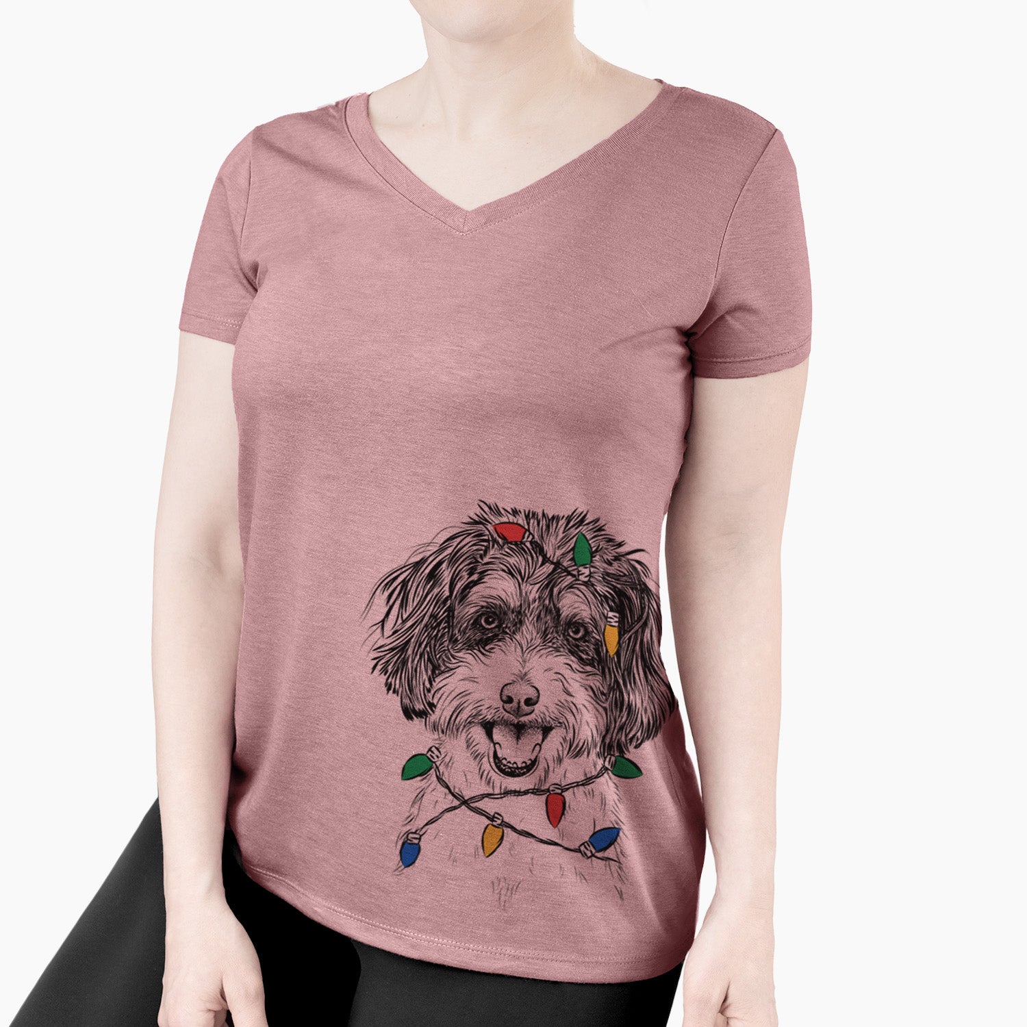 Christmas Lights Carlos the Cavapoo - Women's Perfect V-neck Shirt