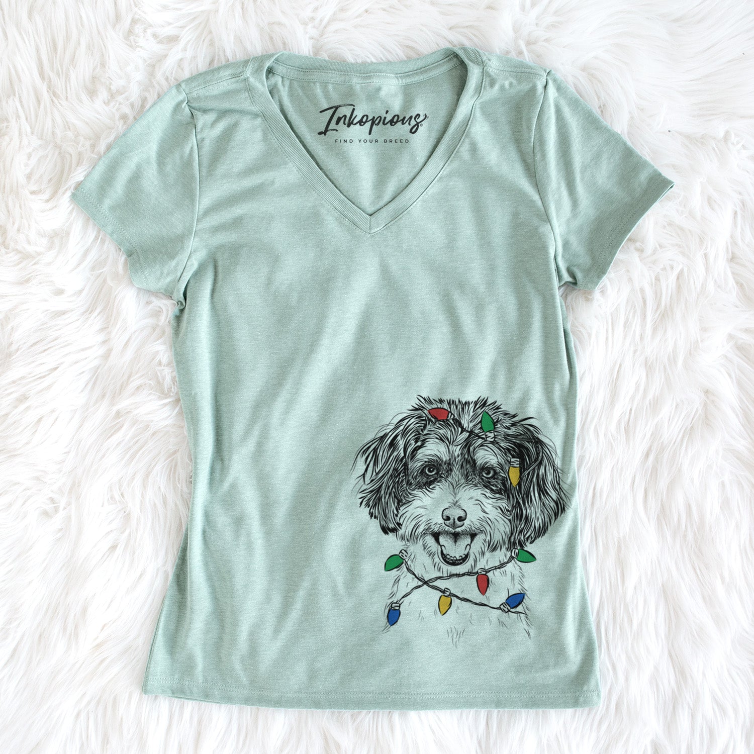 Christmas Lights Carlos the Cavapoo - Women's Perfect V-neck Shirt