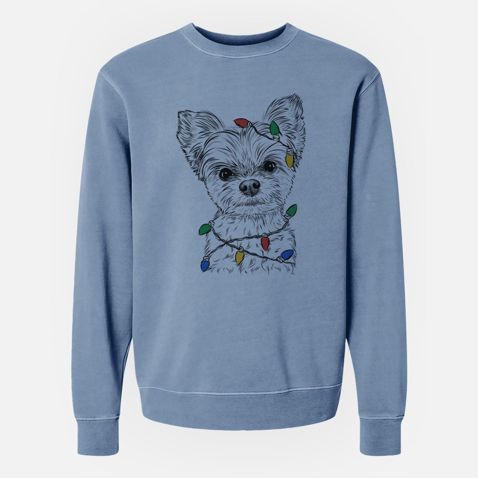Christmas Lights Chance the Yapper the Yorkshire Terrier - Unisex Pigment Dyed Crew Sweatshirt