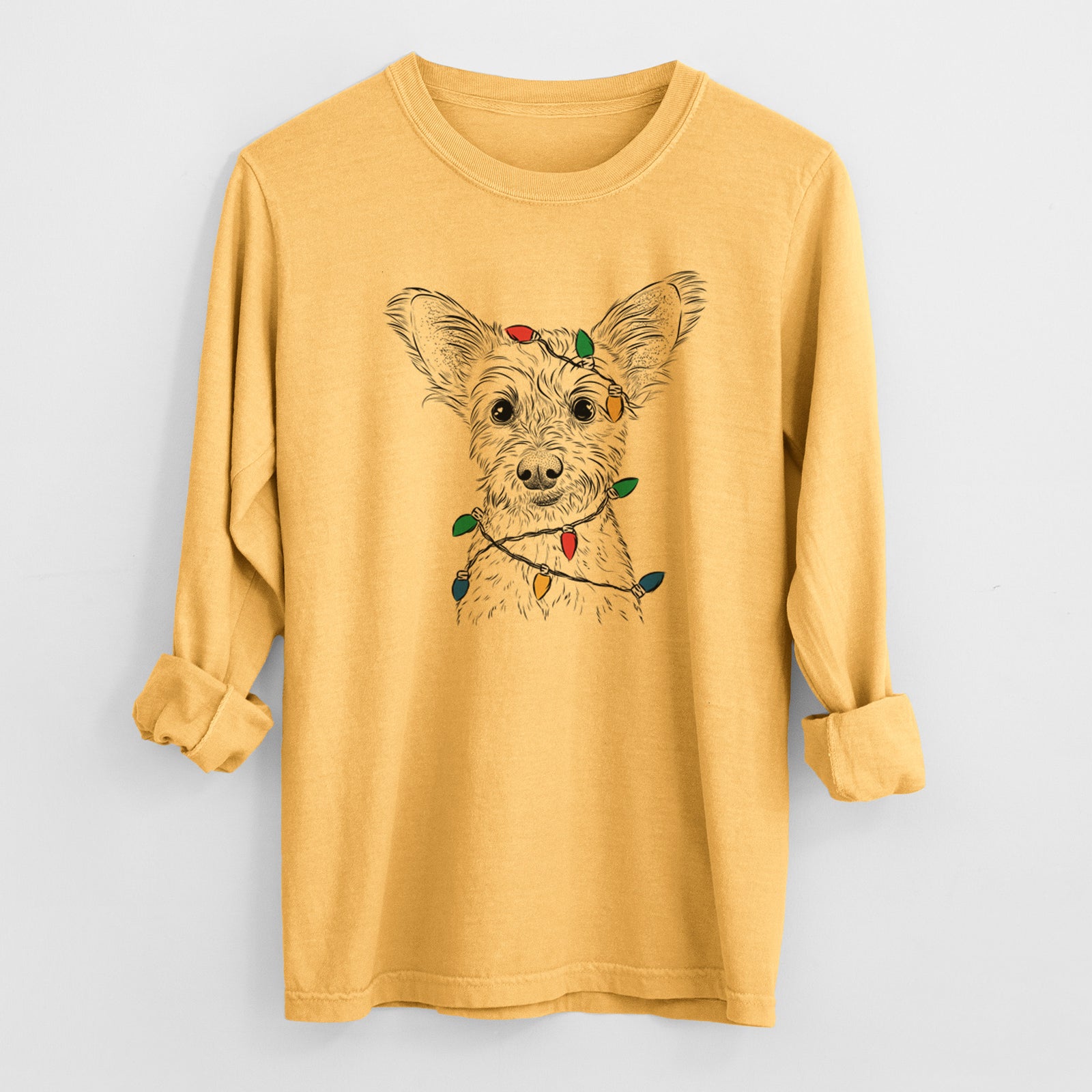 Christmas Lights Heidi the Schnauzer Mix - Heavyweight 100% Cotton Long Sleeve