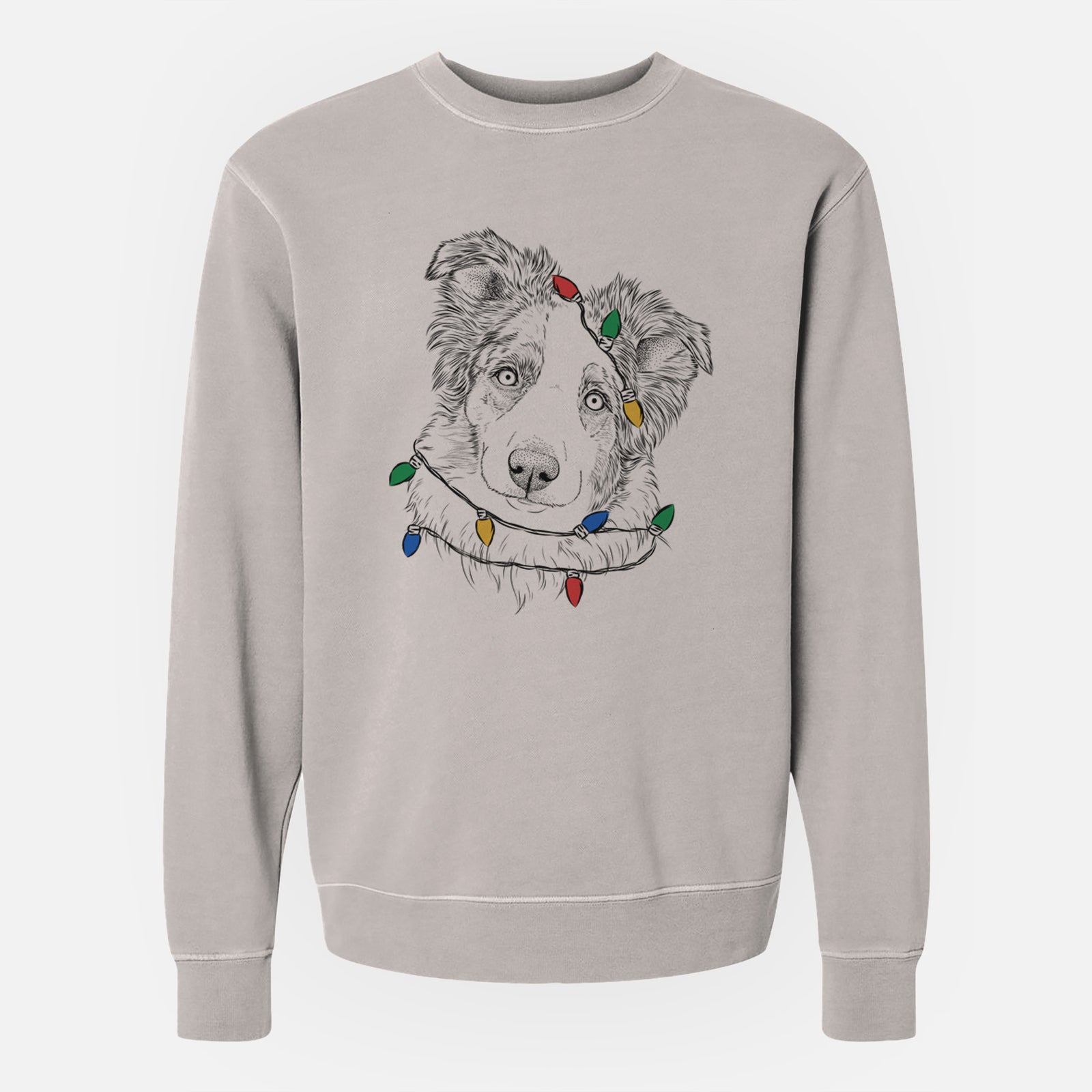 Christmas Lights HoneyBee the Miniature Australian Shepherd - Unisex Pigment Dyed Crew Sweatshirt