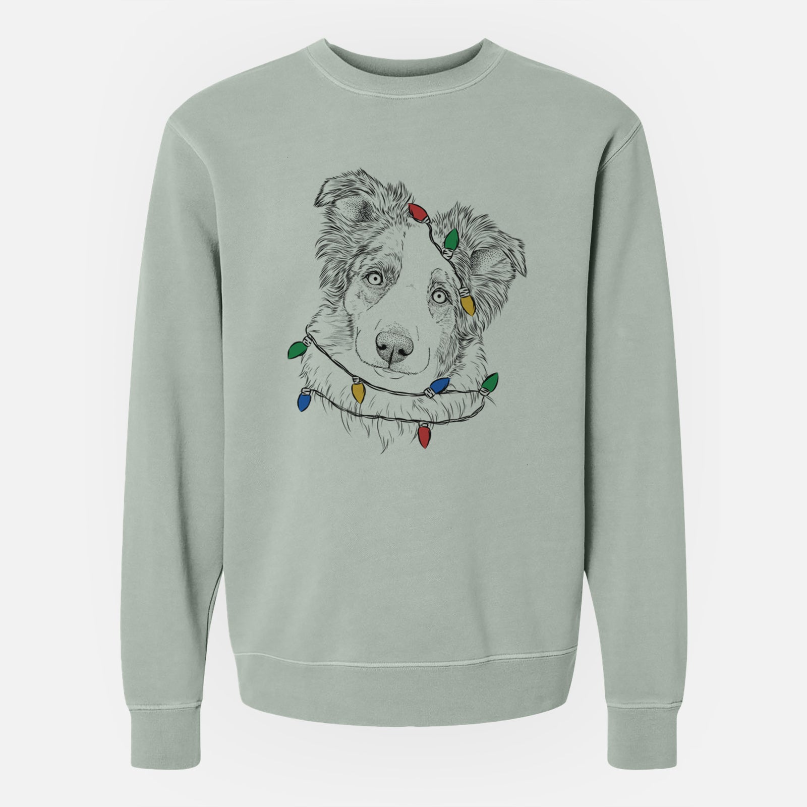 Christmas Lights HoneyBee the Miniature Australian Shepherd - Unisex Pigment Dyed Crew Sweatshirt