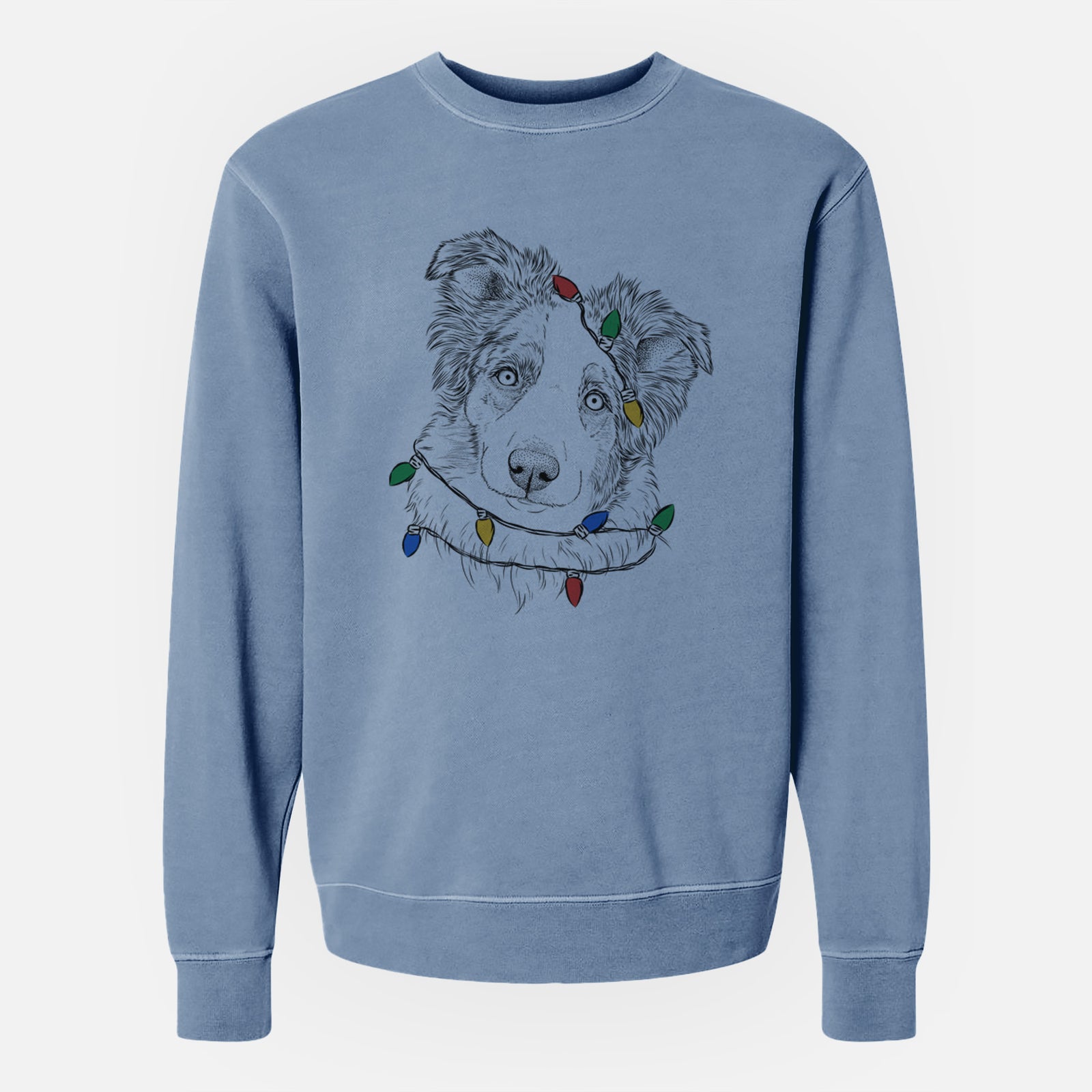 Christmas Lights HoneyBee the Miniature Australian Shepherd - Unisex Pigment Dyed Crew Sweatshirt
