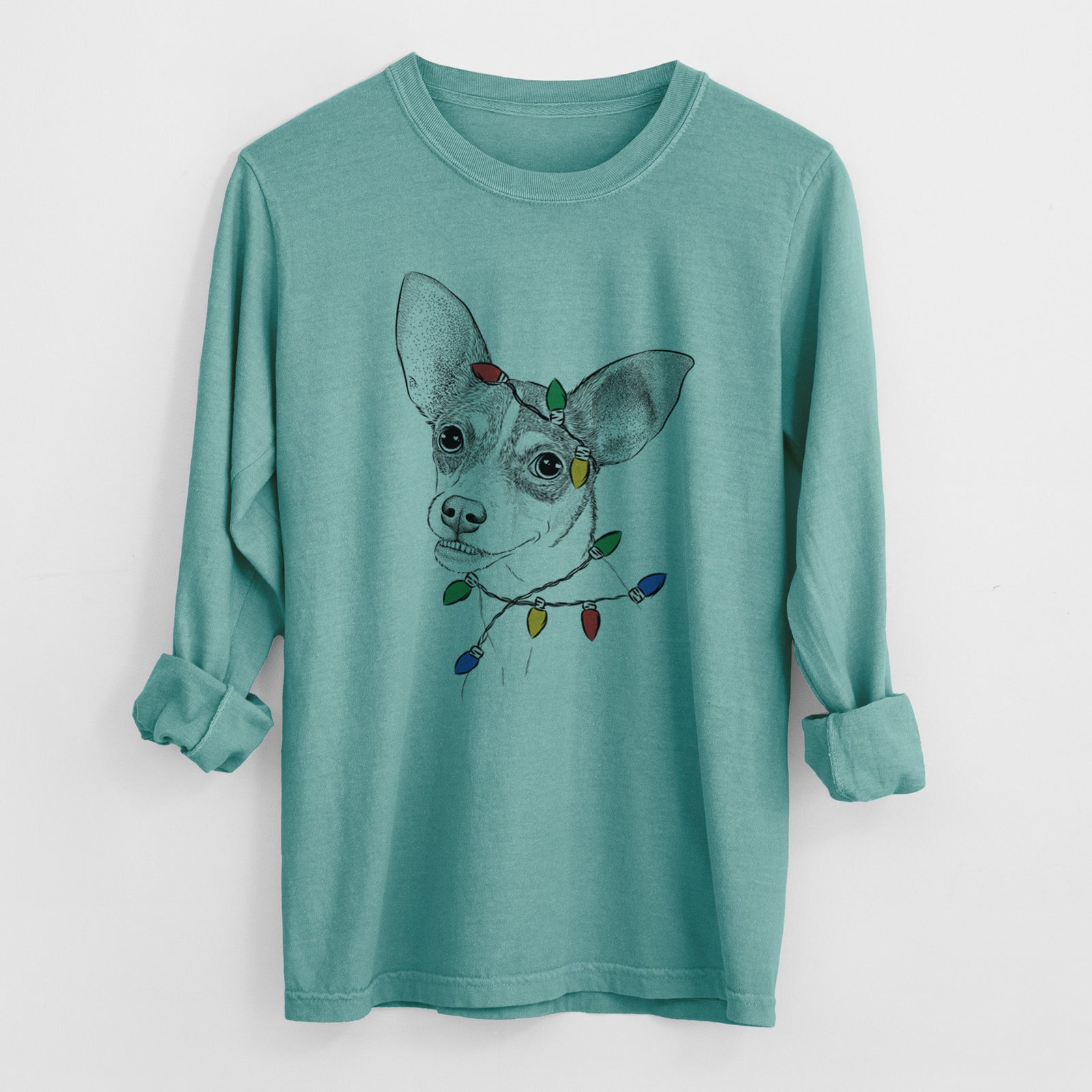Christmas Lights Kailani the Chihuahua Mix - Heavyweight 100% Cotton Long Sleeve