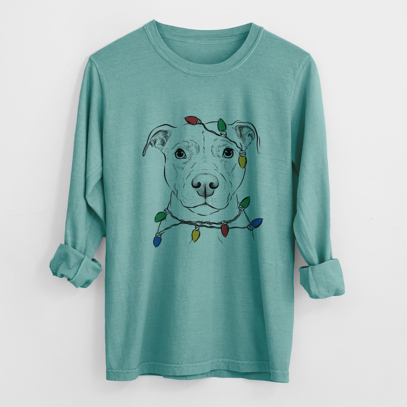 Christmas Lights Khaleesi the Pitbull - Heavyweight 100% Cotton Long Sleeve