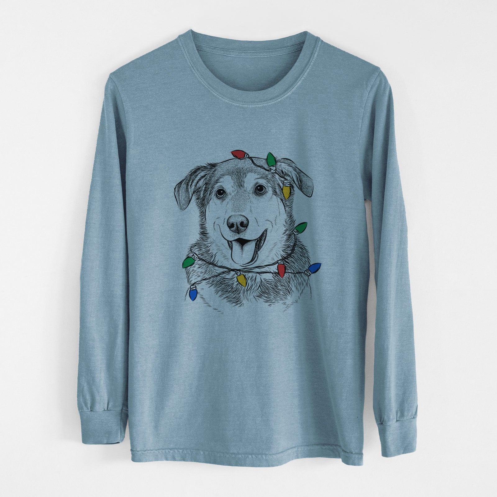 Christmas Lights Lance the Lab/Shepherd Mix - Heavyweight 100% Cotton Long Sleeve