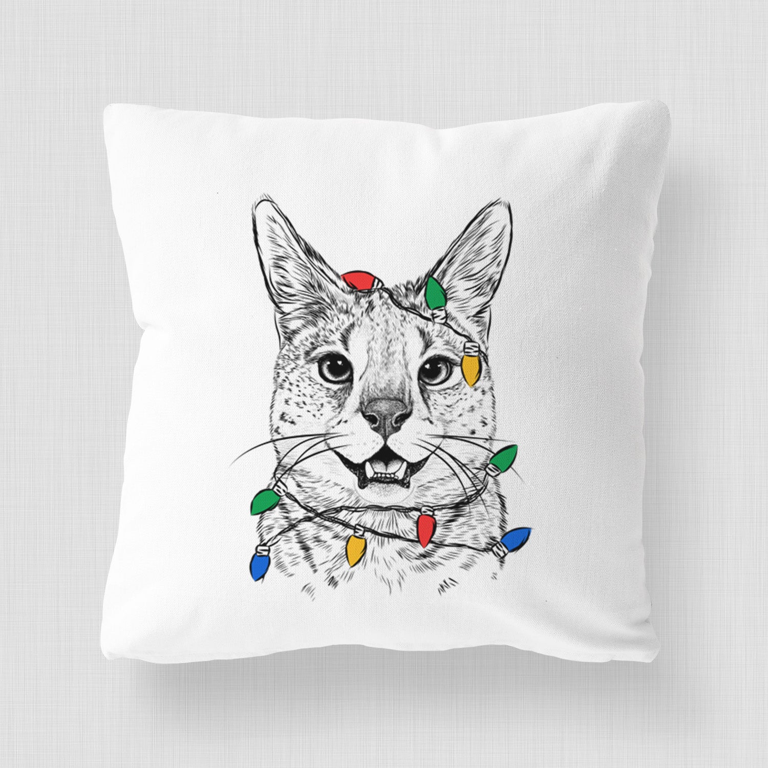 Lucky the Serval Cat - Throw Pillow Cover
