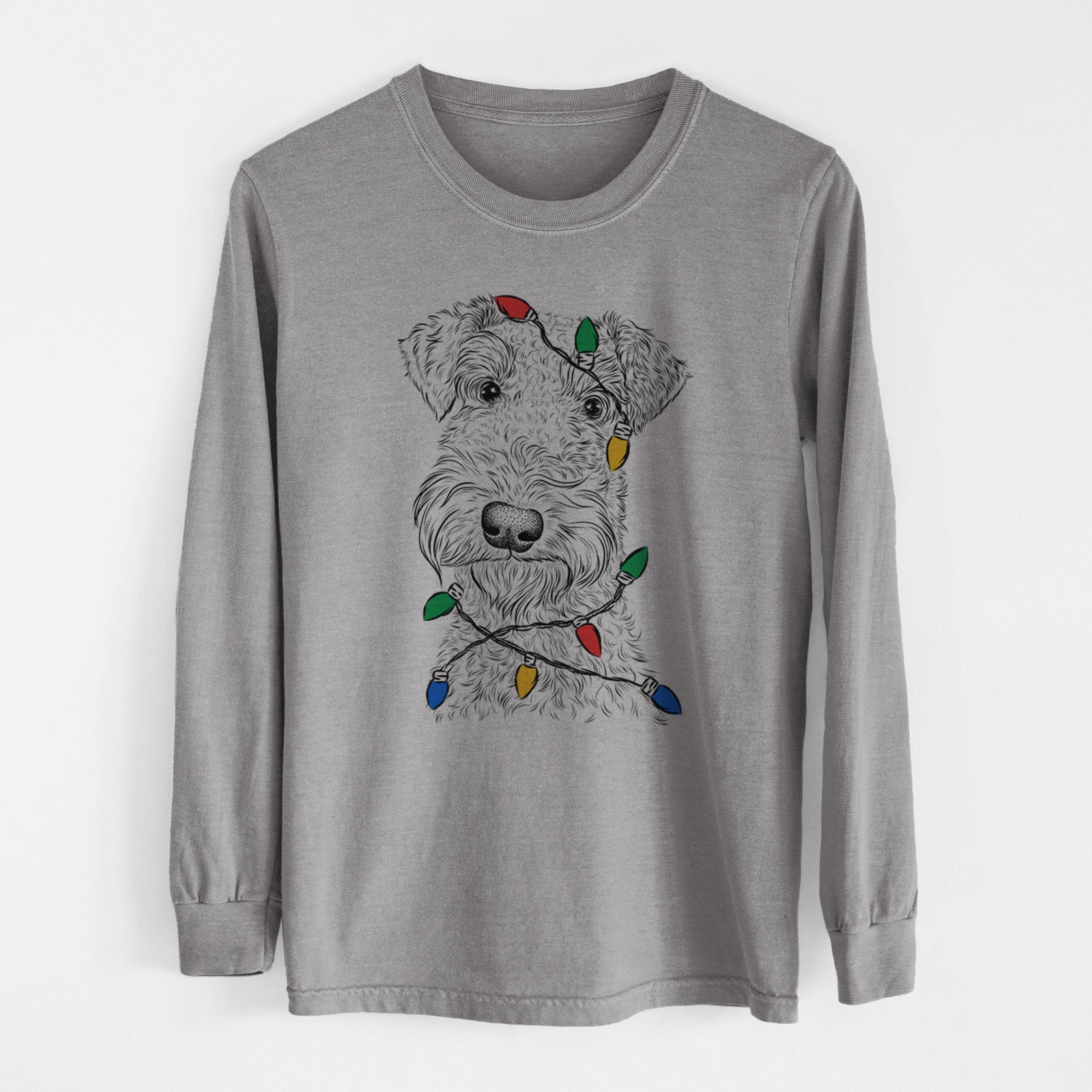 Christmas Lights Roc Haven Maggie May the Airedale Terrier - Heavyweight 100% Cotton Long Sleeve