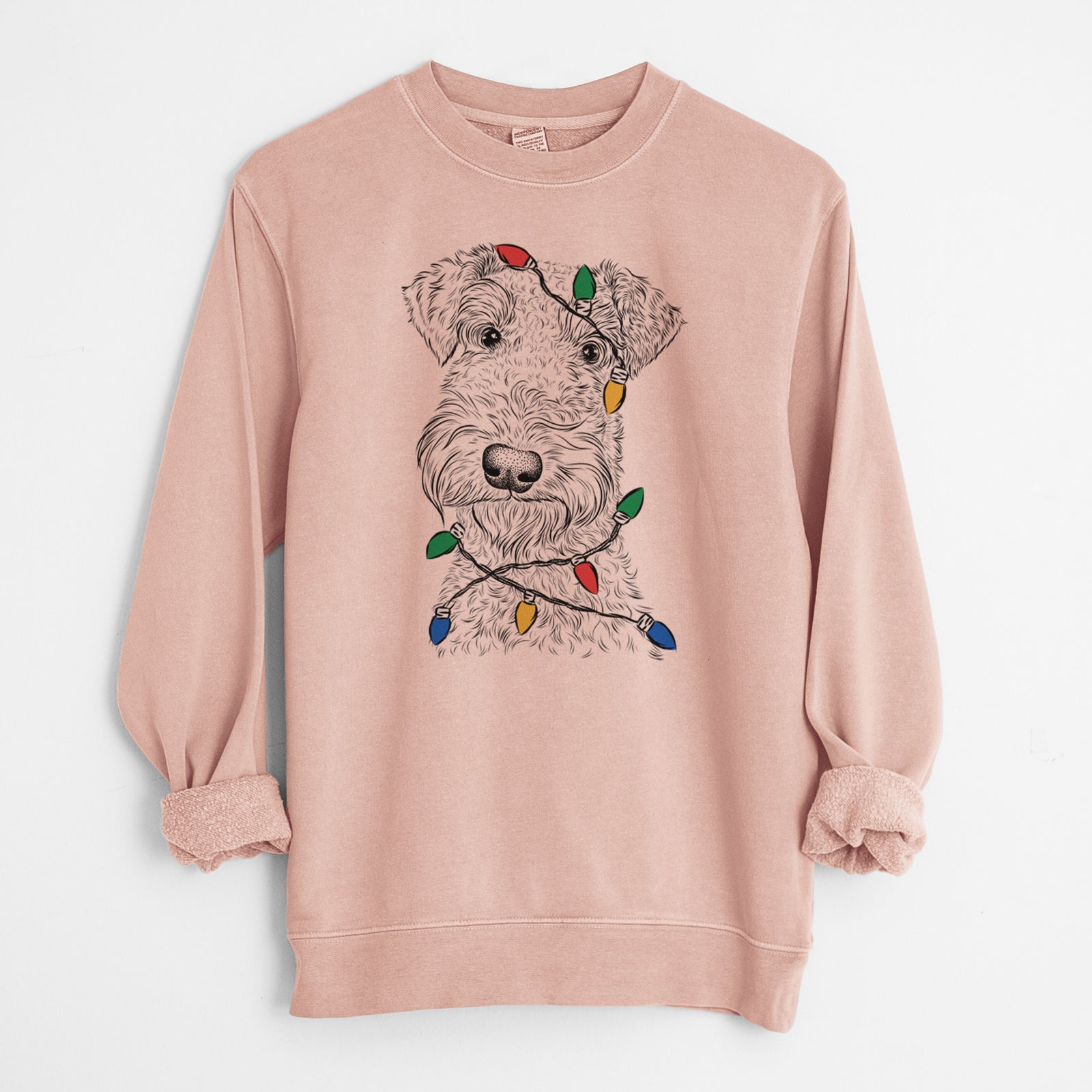 Christmas Lights Roc Haven Maggie May the Airedale Terrier - Unisex Pigment Dyed Crew Sweatshirt