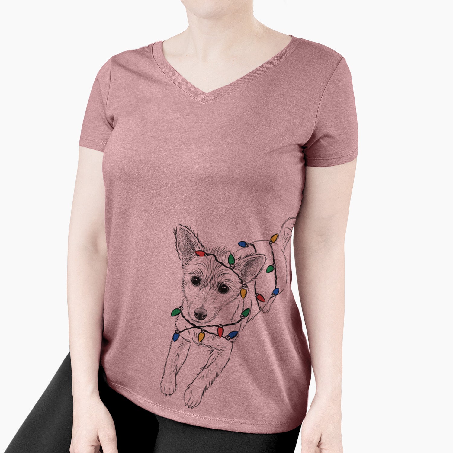Christmas Lights Maisie the Terrier Mix - Women's Perfect V-neck Shirt