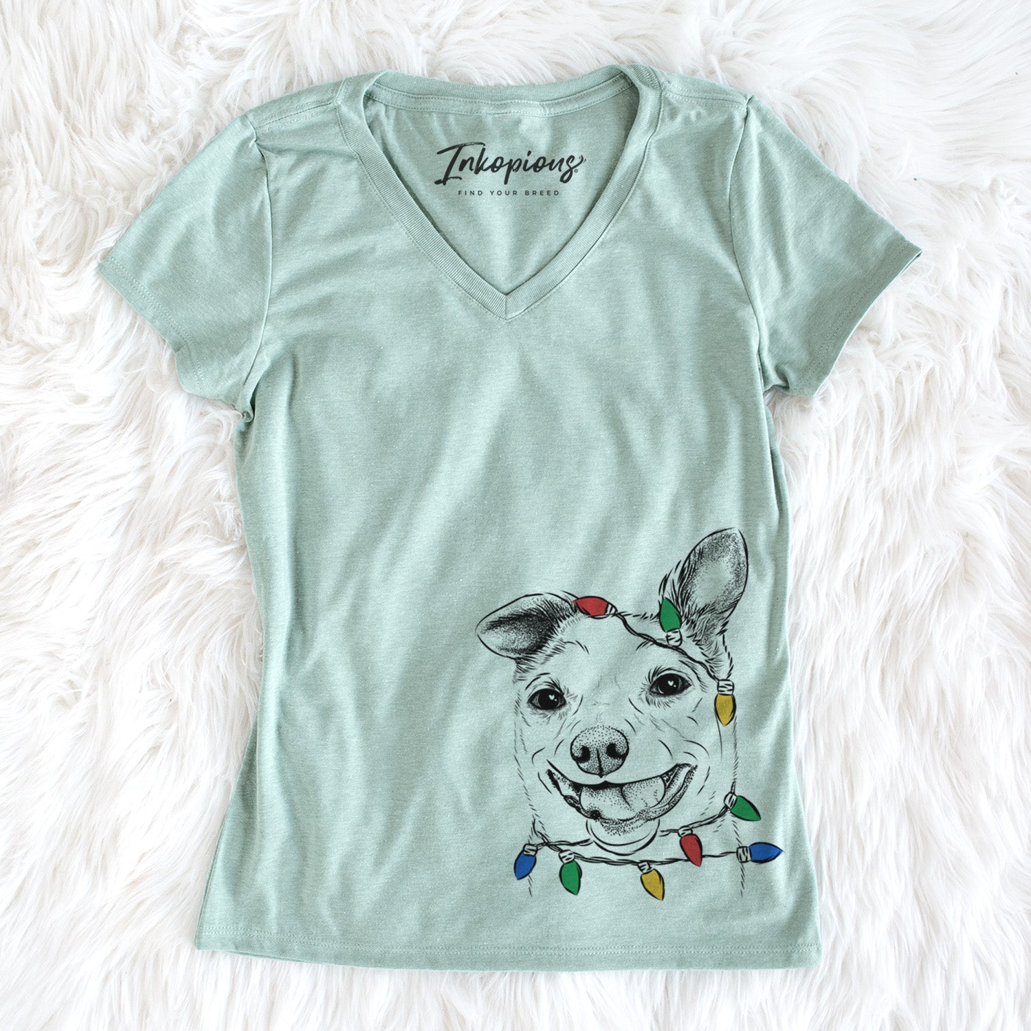 Christmas Lights Mortimer the Mixed Breed - Women's Perfect V-neck Shirt