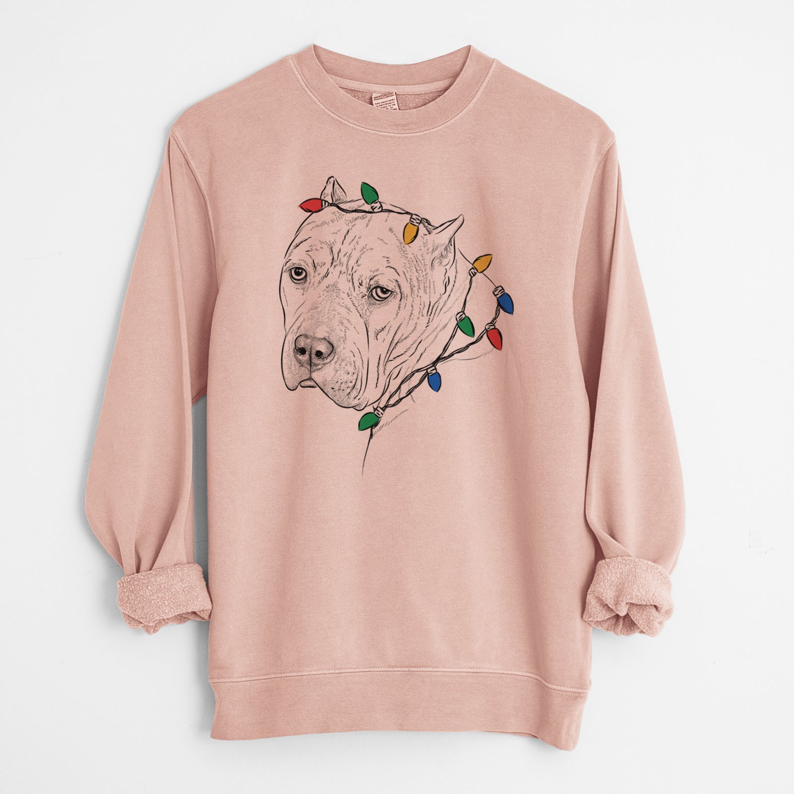 Christmas Lights Precious the Staffordshire Terrier - Unisex Pigment Dyed Crew Sweatshirt