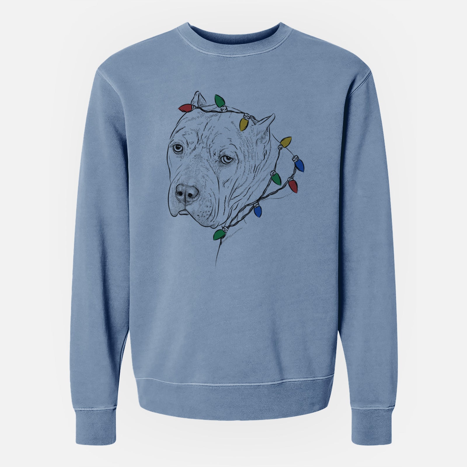 Christmas Lights Precious the Staffordshire Terrier - Unisex Pigment Dyed Crew Sweatshirt